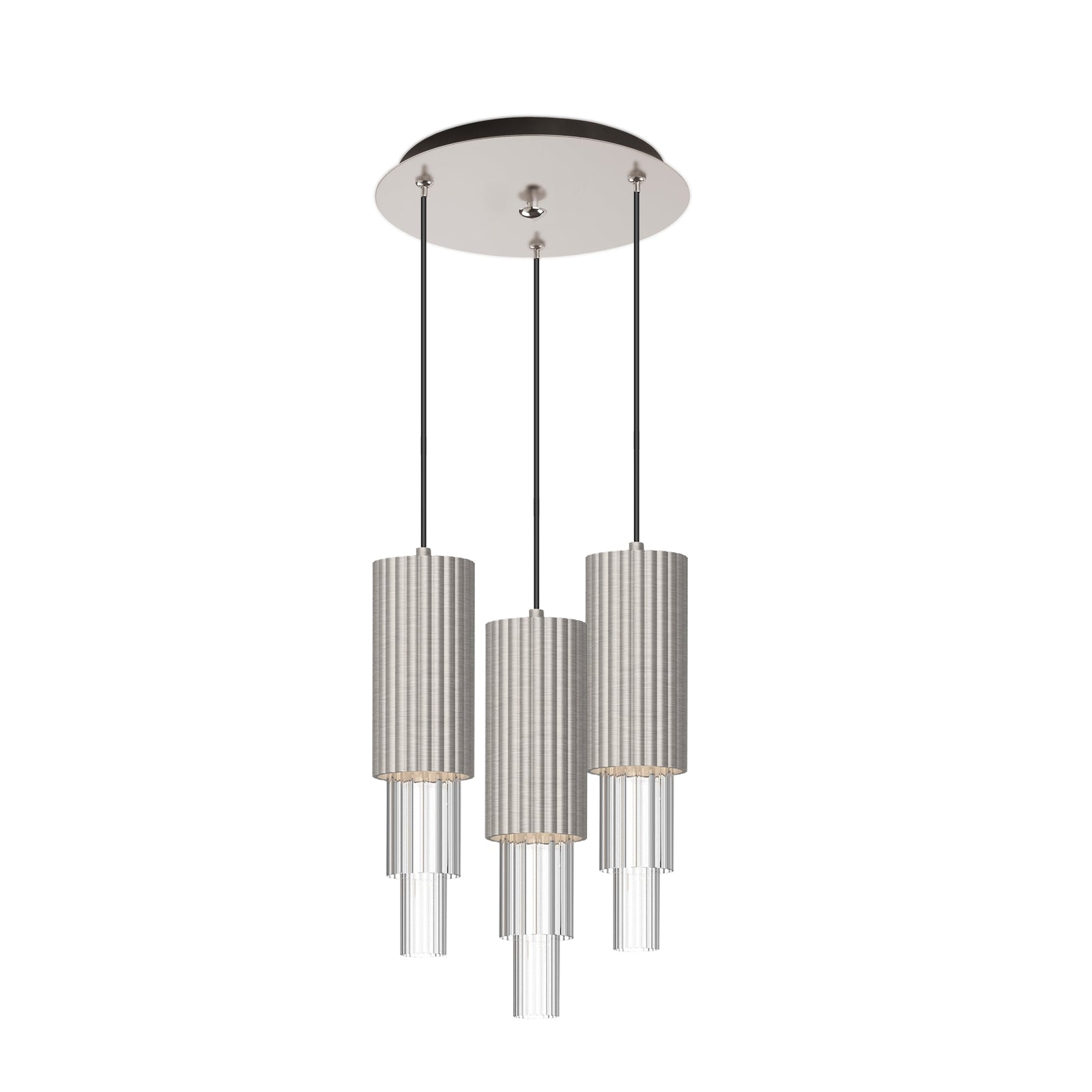 Bordeaux 12-in Brushed Nickel/Clear Ribbed Glass 3-Light Multi Pendant