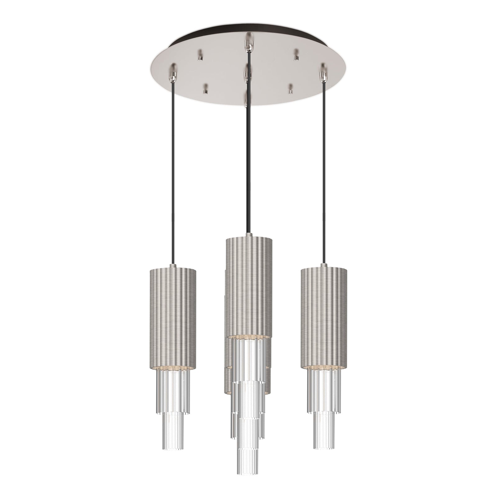 Bordeaux 15-In Brushed Nicket/Clear Ribbed Glass  5-Light Multi Pendant