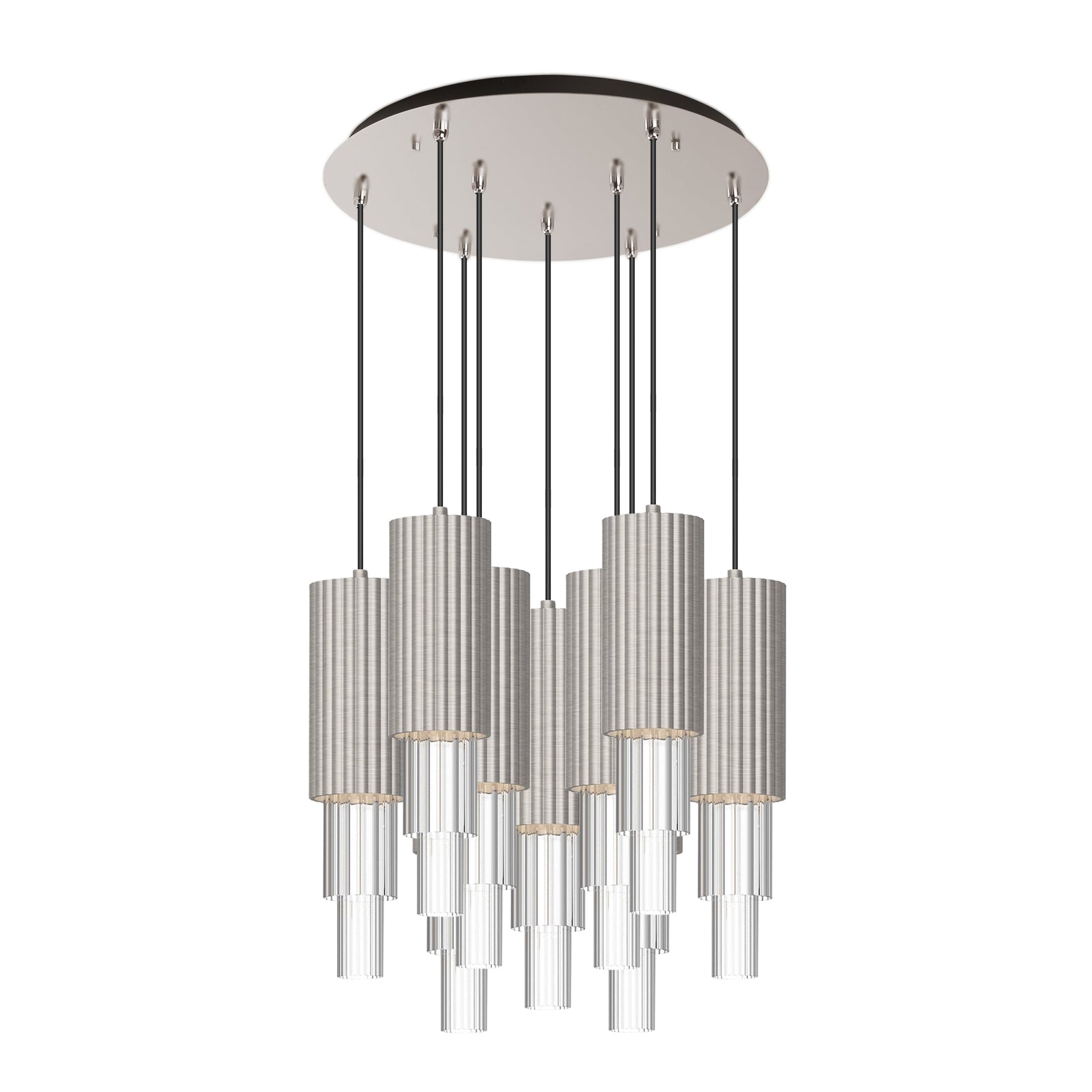 Bordeaux 16-in Brushed Nicket/Clear Ribbed Glass 9-Light Multi Pendant