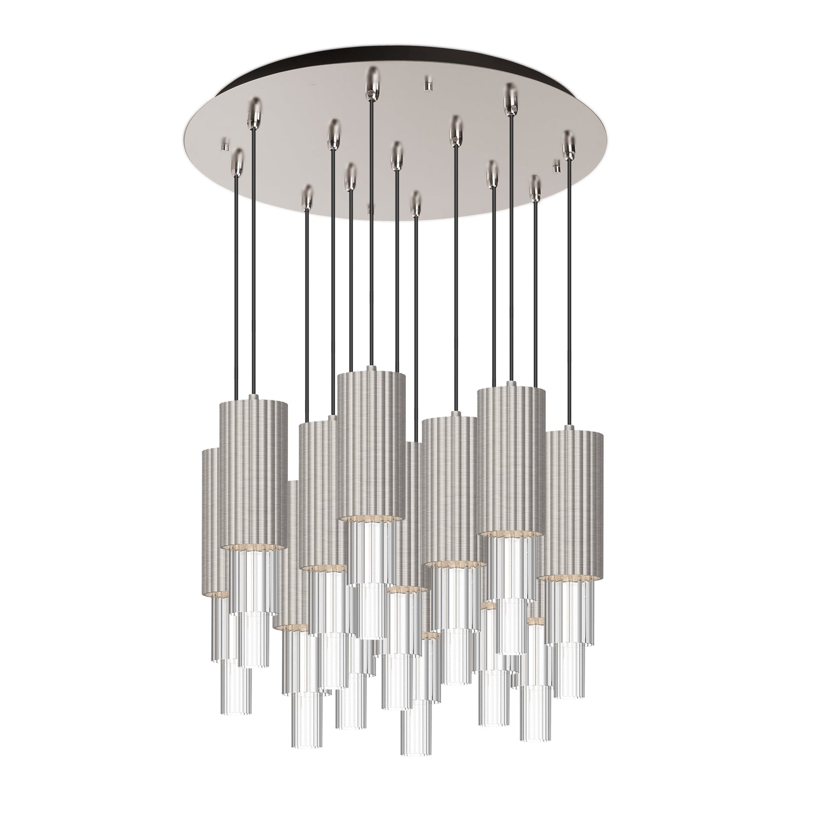 Bordeaux 24-in Brushed Nicket/Clear Ribbed Glass 13-Light Multi Pendant