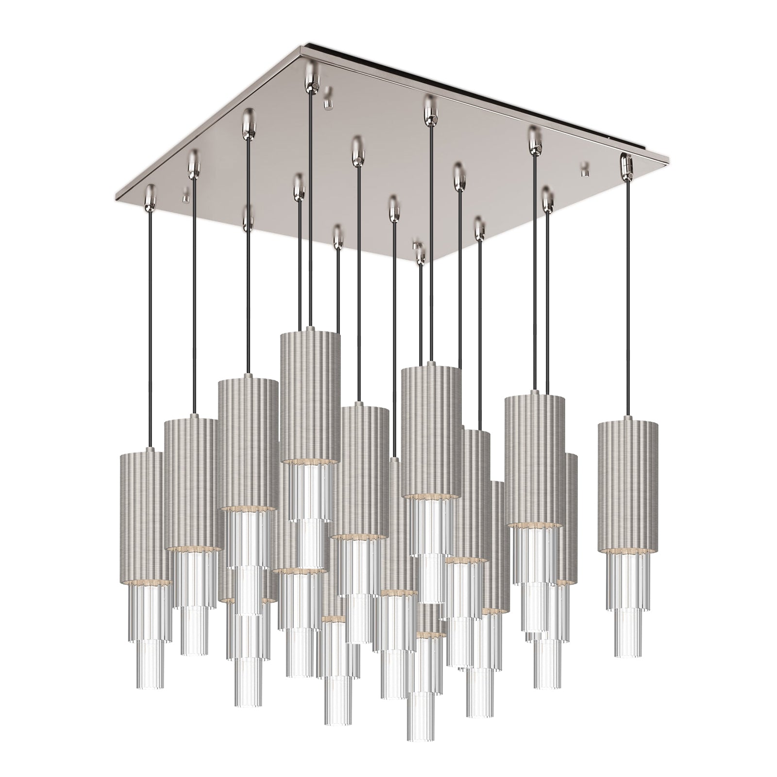 Bordeaux 20-in Brushed Nicket/Clear Ribbed Glass 16-Light Multi Pendant