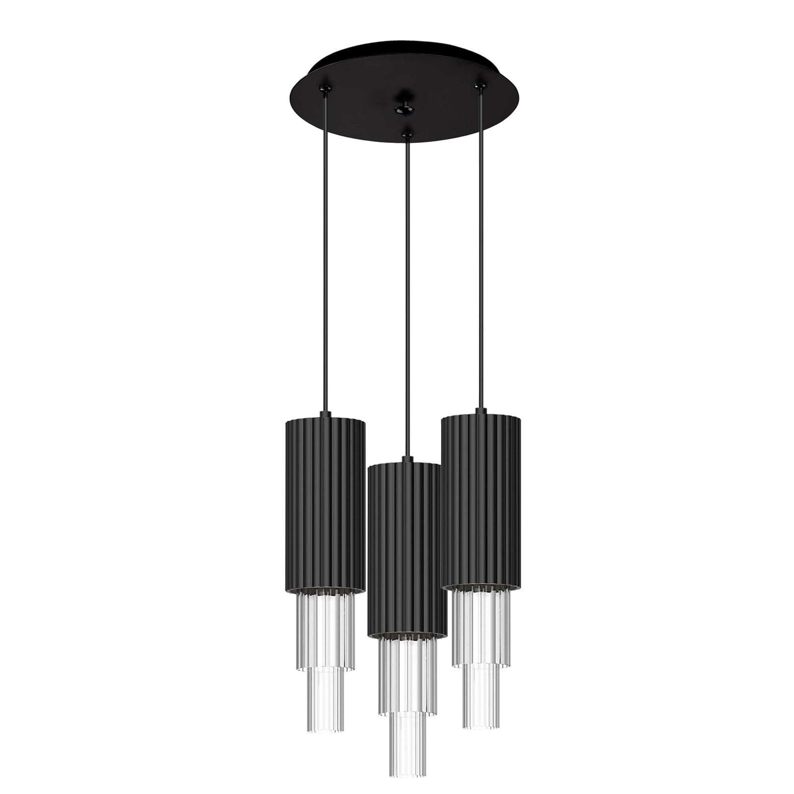 Bordeaux 12-in Matte Black/Clear Ribbed Glass 3-Light Multi Pendant