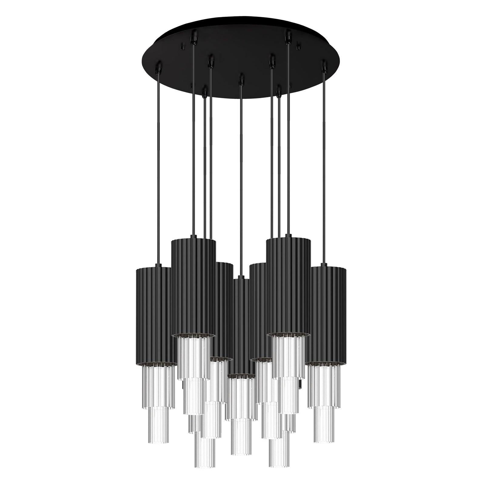 Bordeaux 16-in Matte Black/Clear Ribbed Glass 9-Light Multi Pendant