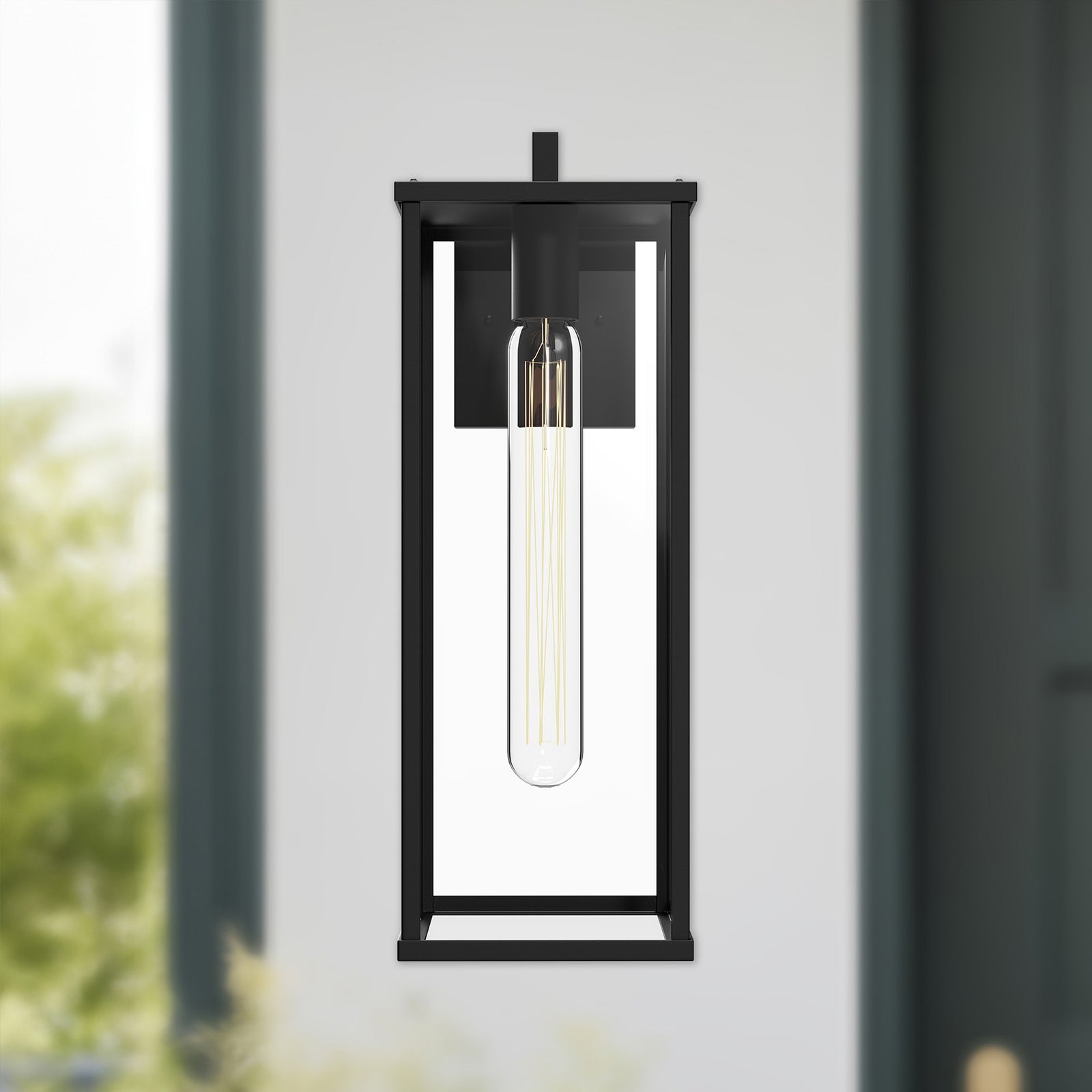 Brentwood 17-in Clear Glass/Textured Black 1 Light Exterior Wall Sconce