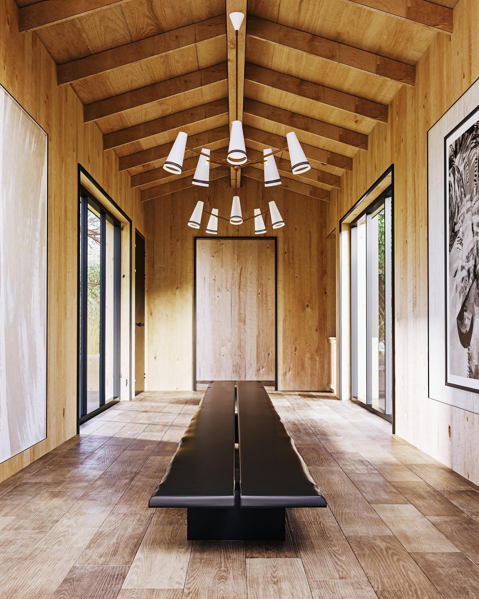 Brickell 45-in Matte White/Hazelnut Leather 5 Lights Chandeliers