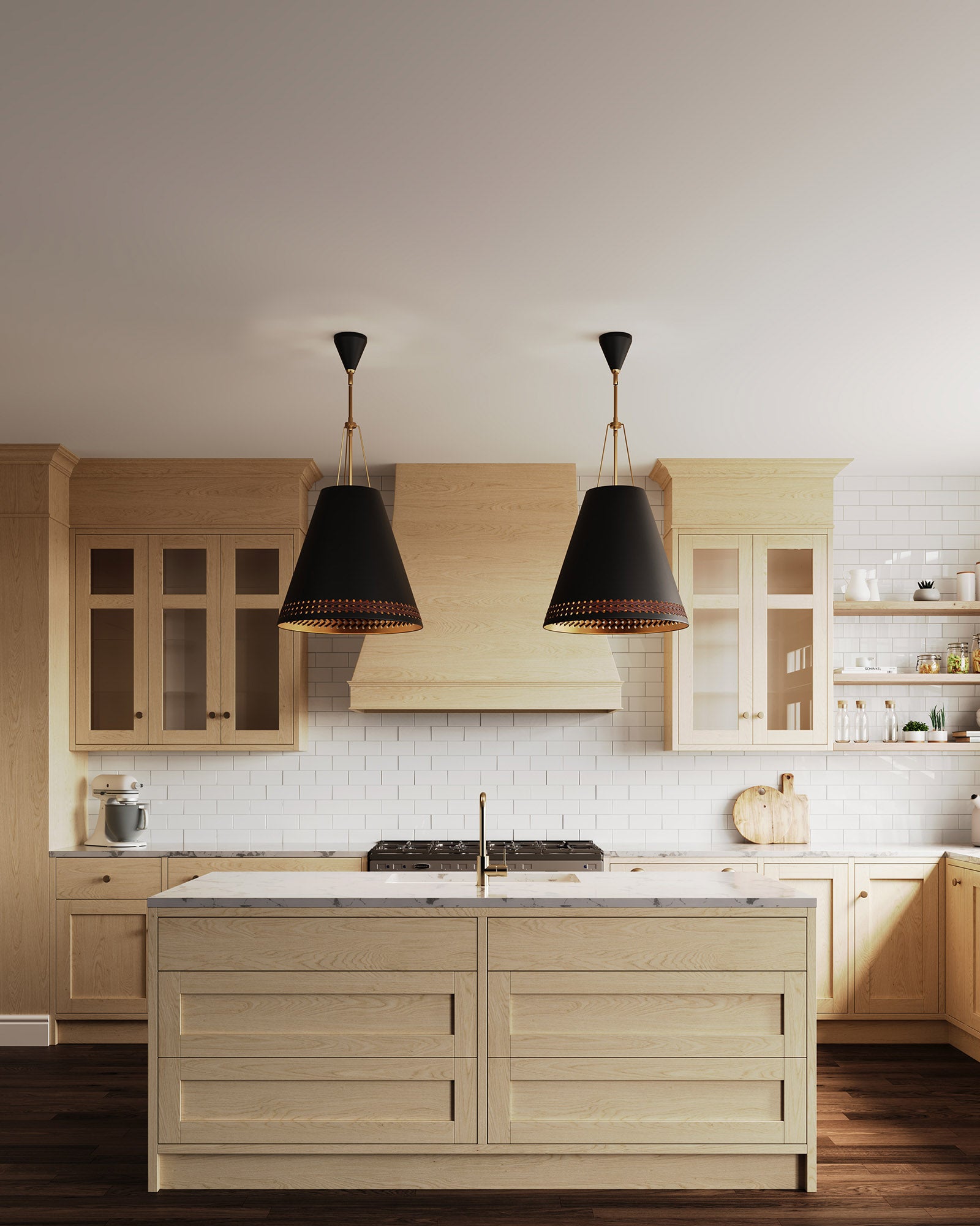 Brickell 20-in Matte Black/Hazelnut Leather 3 Lights Pendant