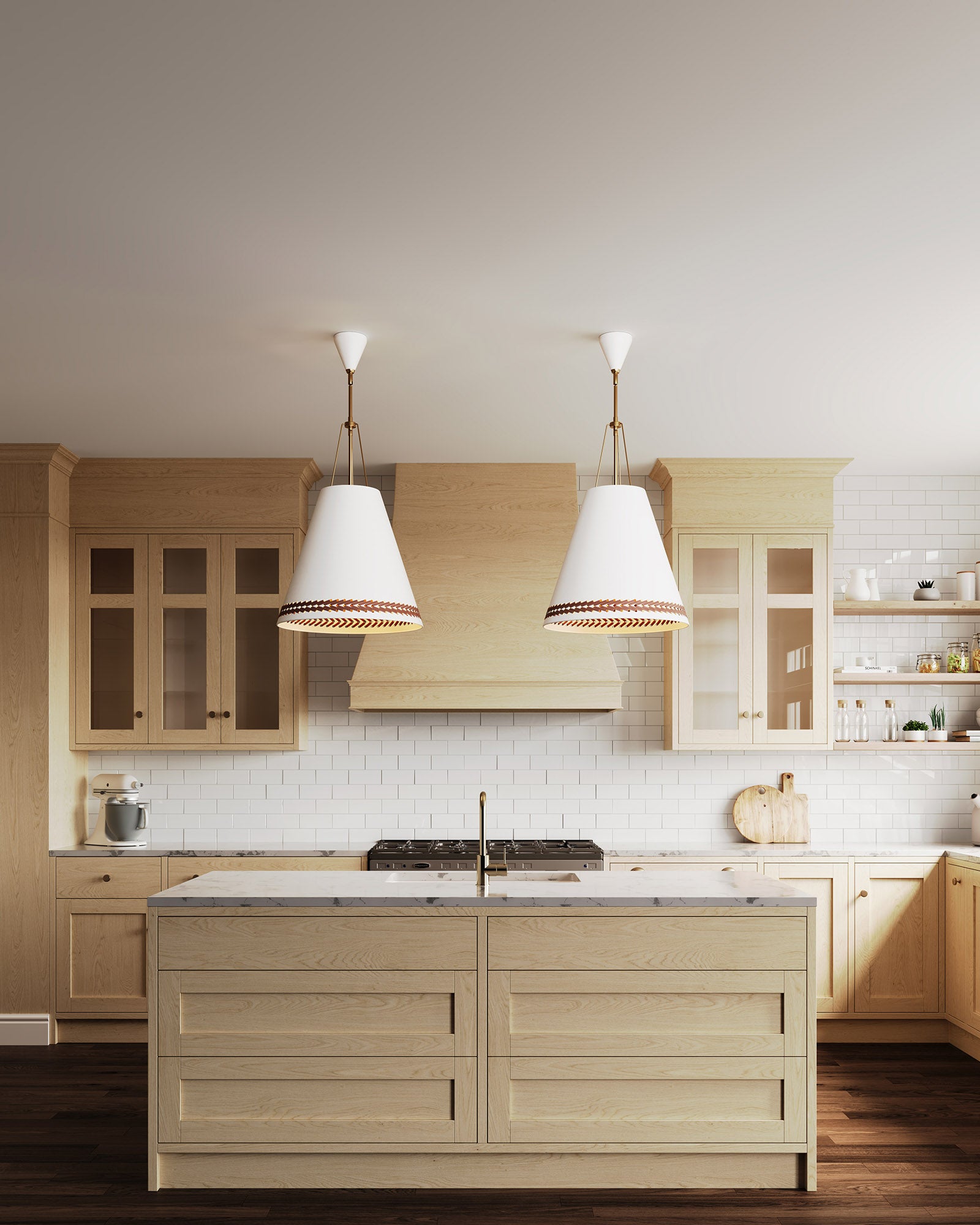 Brickell 20-in Matte White/Hazelnut Leather 3 Lights Pendant