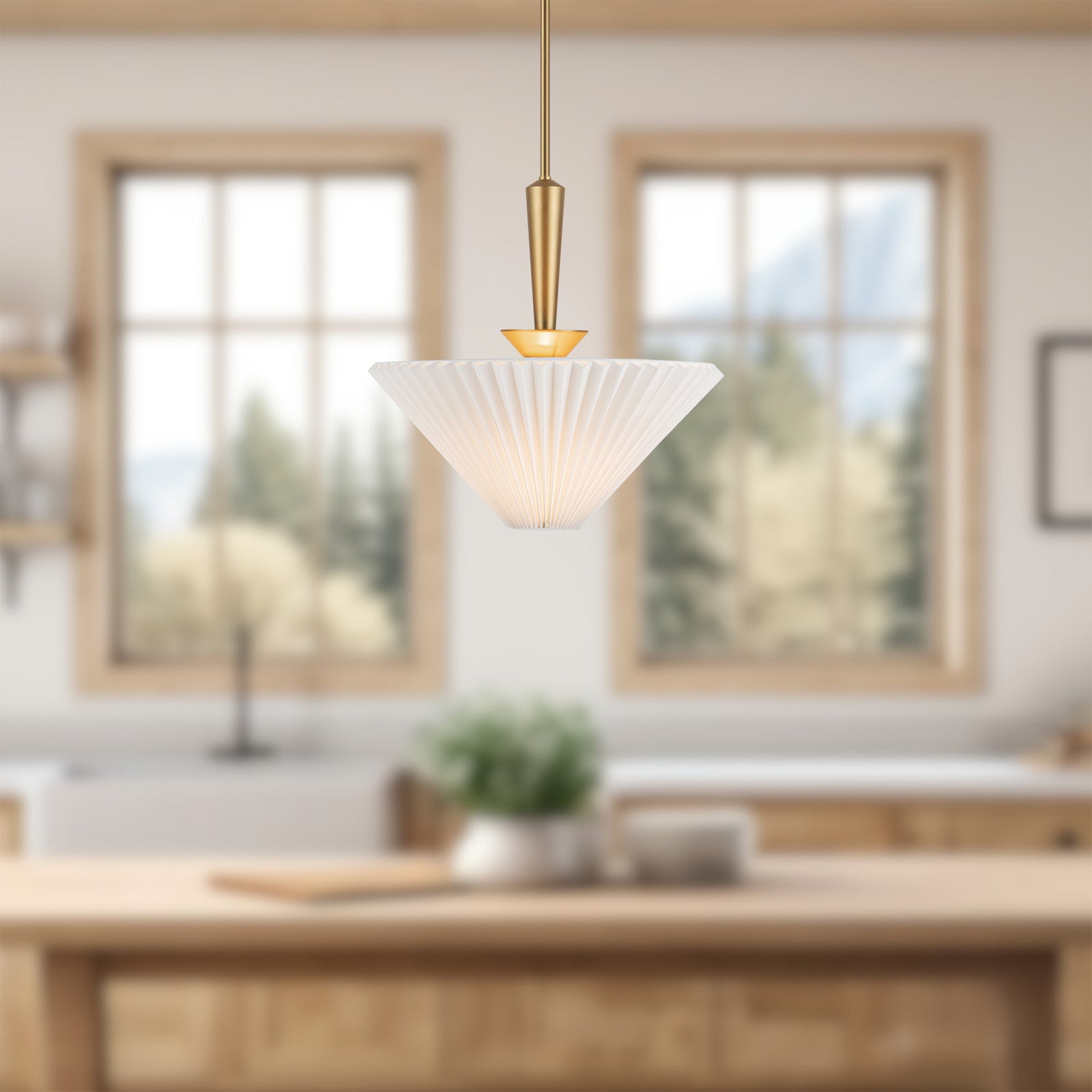 Bridgette 16-in Brushed Gold/Folded White Socket Pendant
