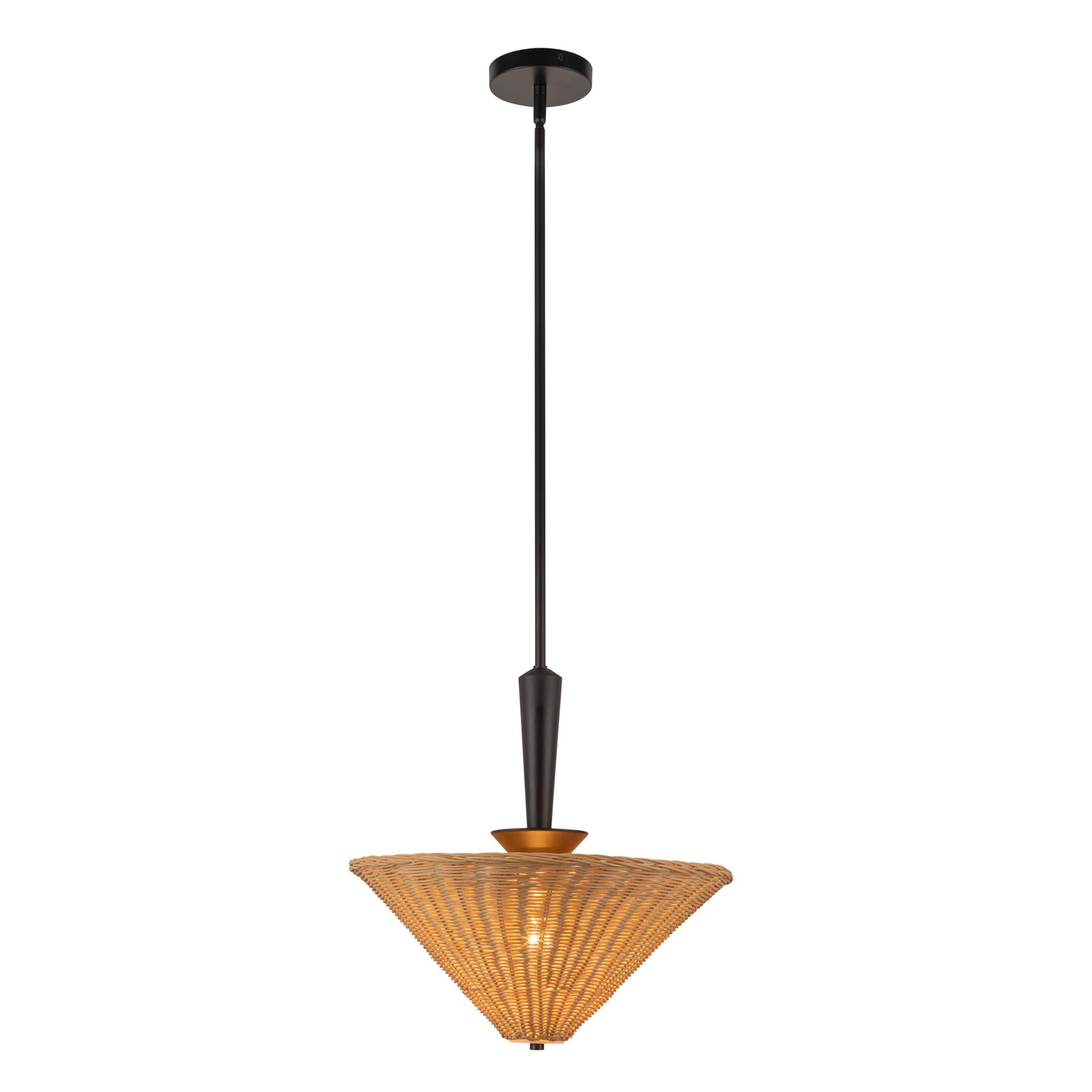 Bridgette 16-in Matte Black/Rattan Socket Pendant