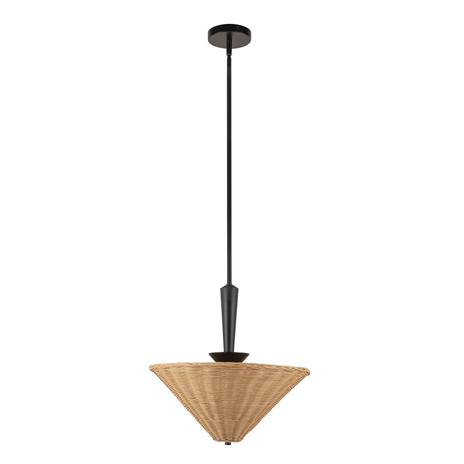 Bridgette 16-in Matte Black/Rattan Socket Pendant