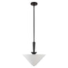 Bridgette 16-in Matte Black/White Linen Socket Pendant