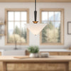 Bridgette 16-in Matte Black/White Linen Socket Pendant