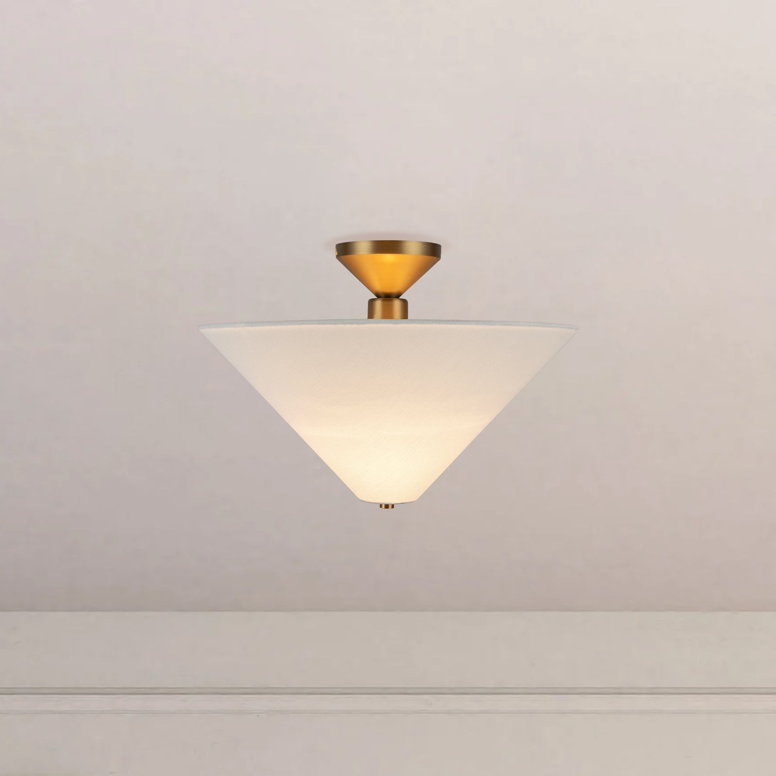 Bridgette 16-in Brushed Gold/White Linen Socket Semi-Flush Mount