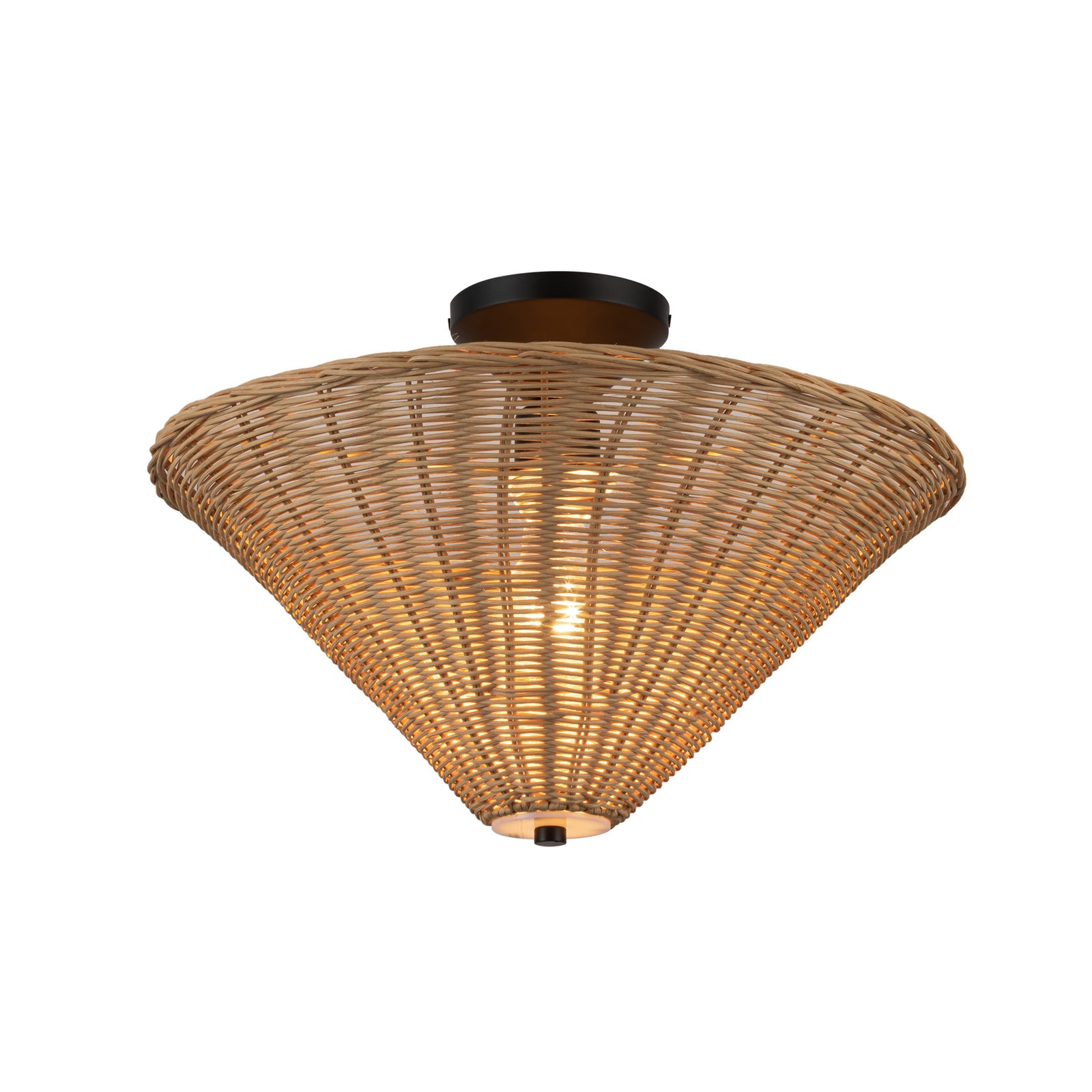 Bridgette 16-in Matte Black/Rattan Socket Semi-Flush Mount
