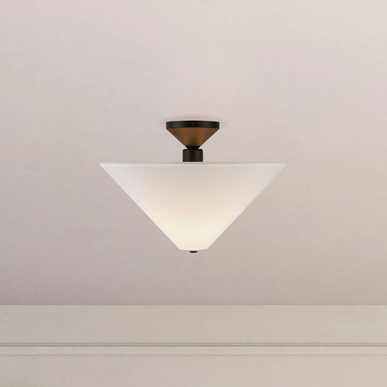 Bridgette 16-in Matte Black/White Linen Socket Semi-Flush Mount