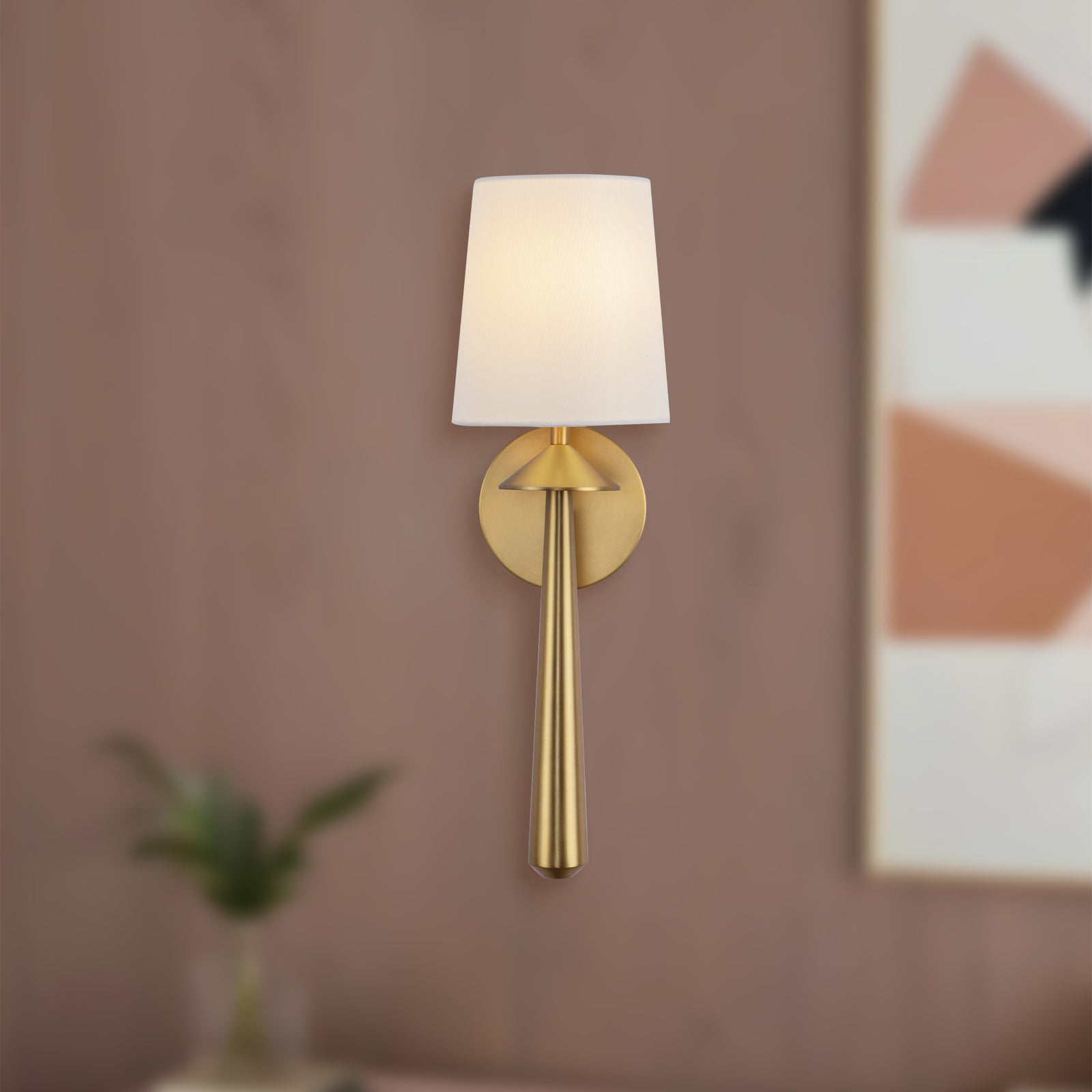 Bridgette 16-in Brushed Gold/White Linen Socket Wall/Vanity Light