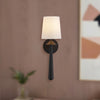 Bridgette 16-in Matte Black/White Linen Socket Wall/Vanity Light
