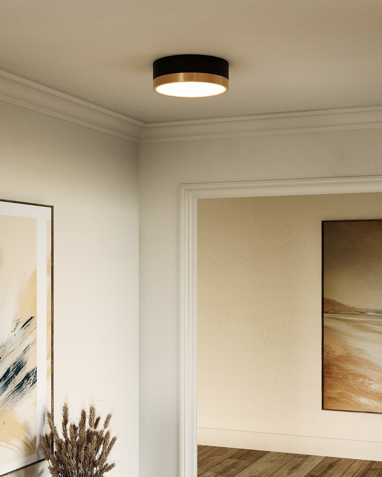 Brisbane 12-in Aged Gold/Matte Black 2 Lights Flush Mount