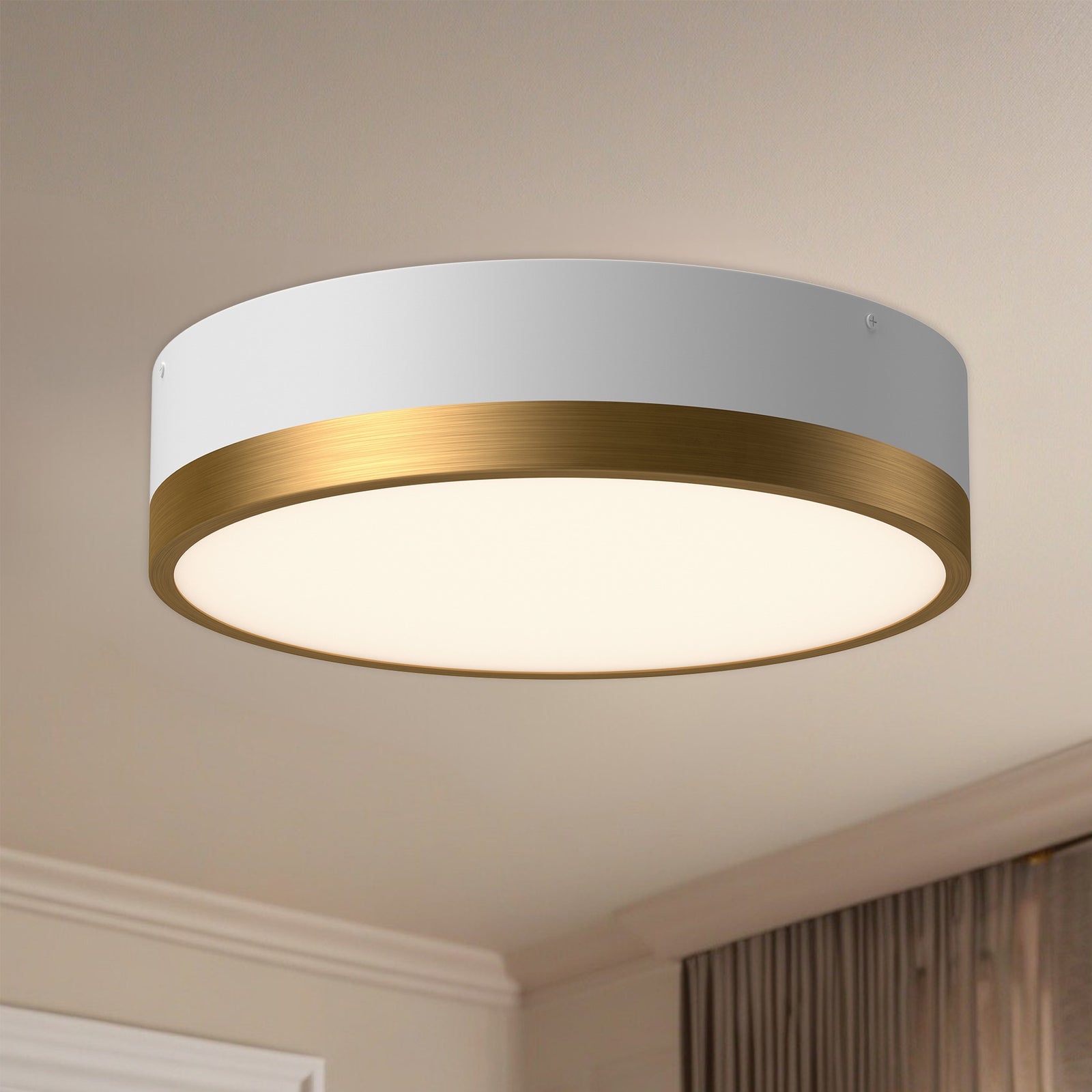 Brisbane 16-in Aged Gold/White 3 Lights Flush Mount