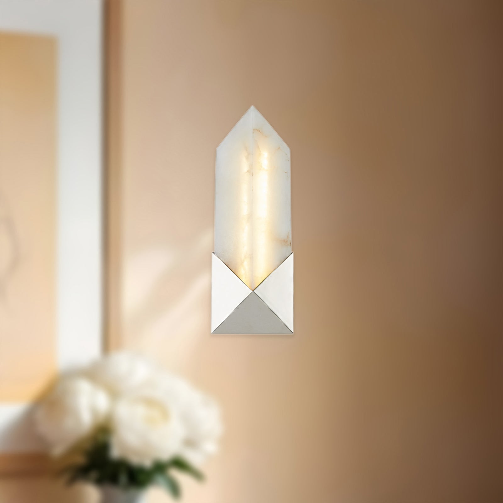 Caesar 12-in Polished Nickel/Alabaster LED Wall/Vanity