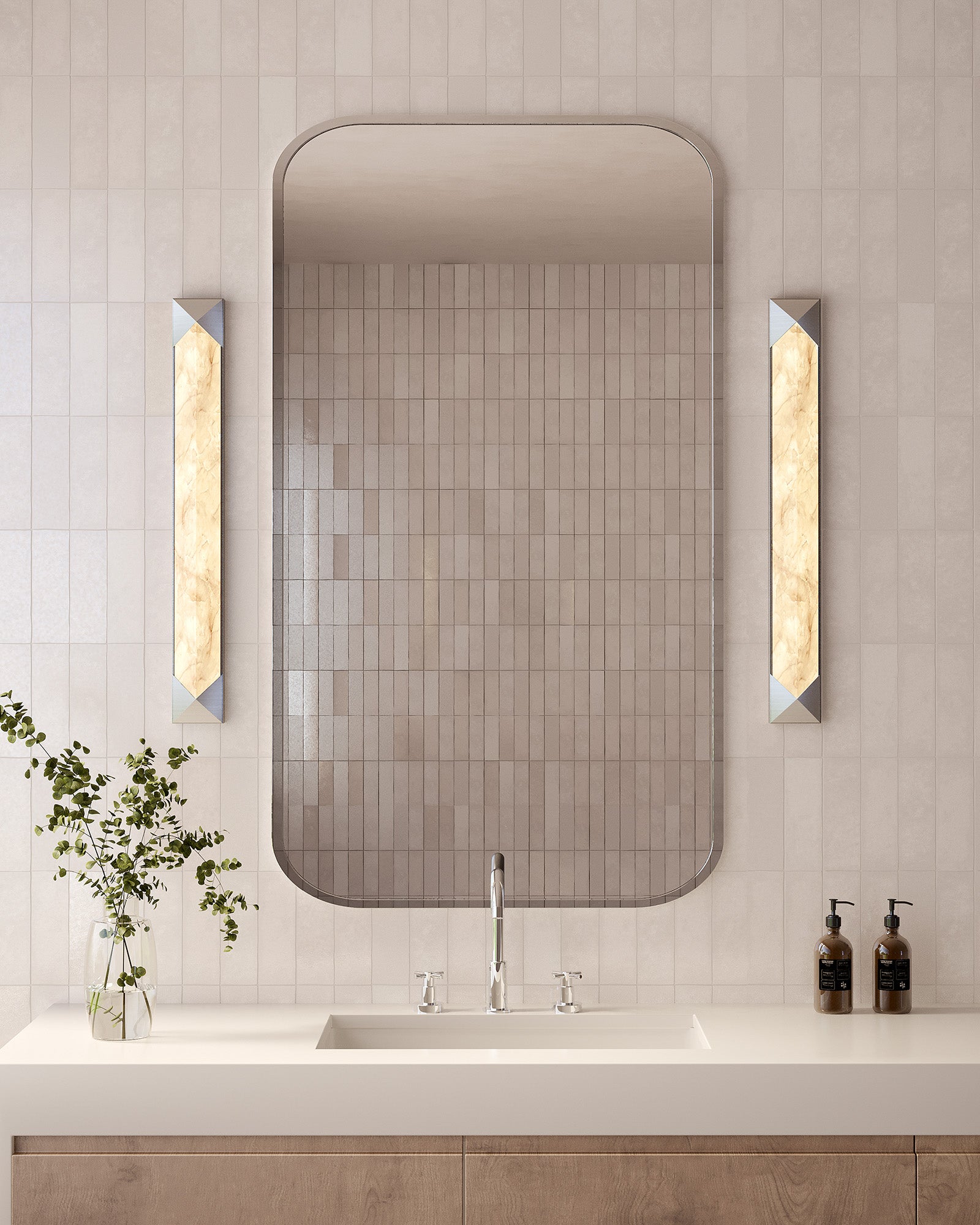 Caesar 25-in Polished Nickel/Alabaster LED Wall/Vanity