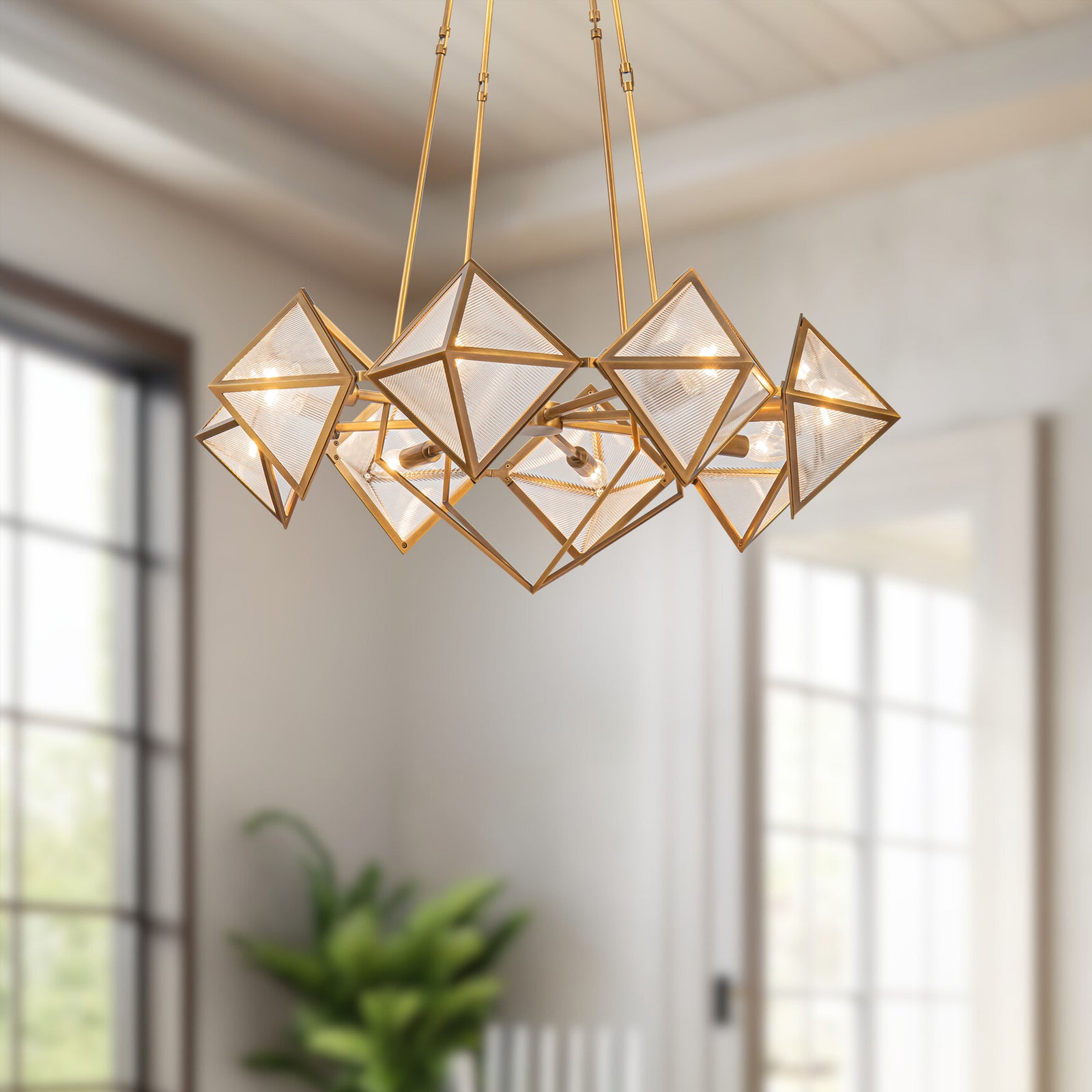 Cairo 30-in Ribbed Glass/Vintage Brass 8 Lights Chandeliers