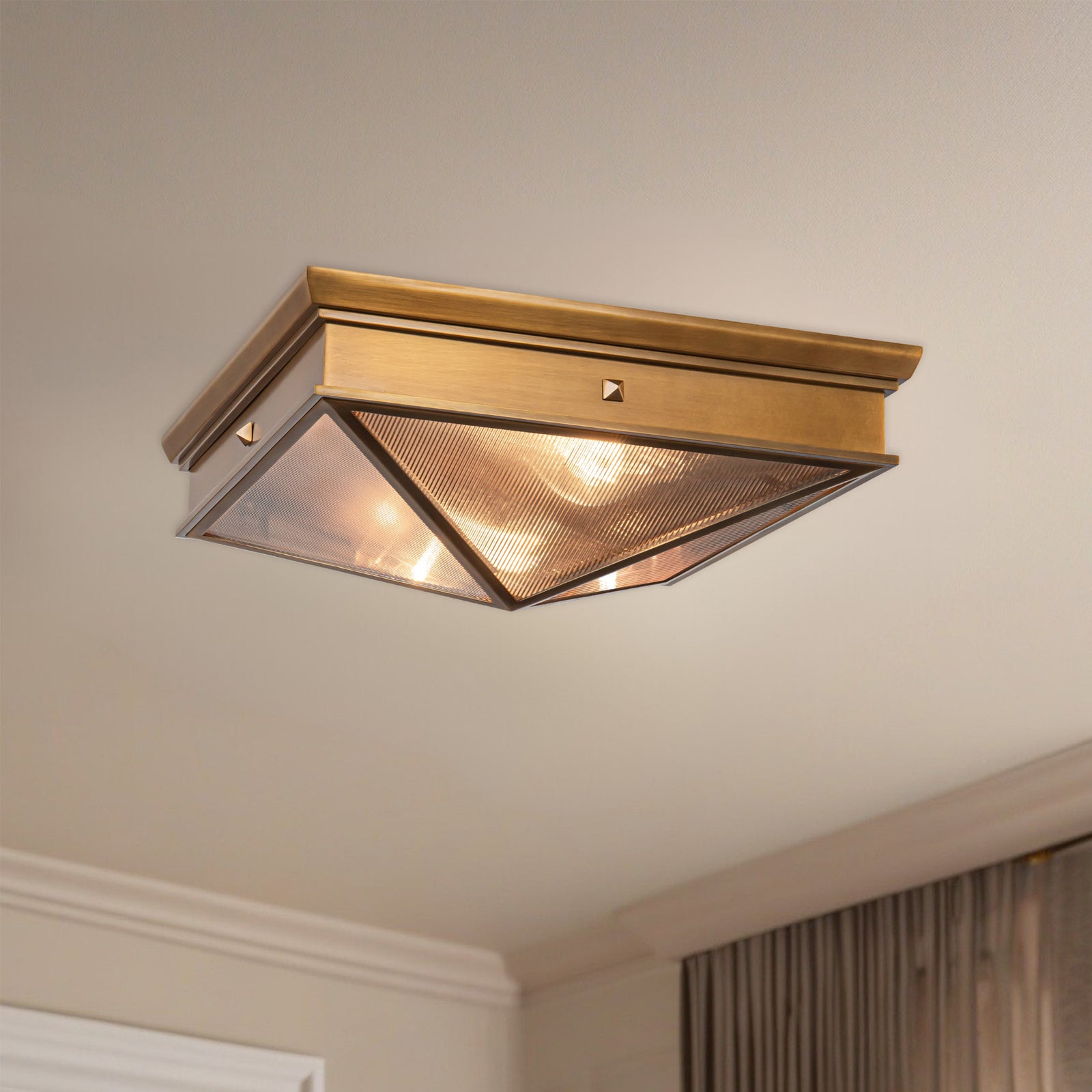 Cairo 15-in Ribbed Glass/Vintage Brass 2 Lights Flush Mount