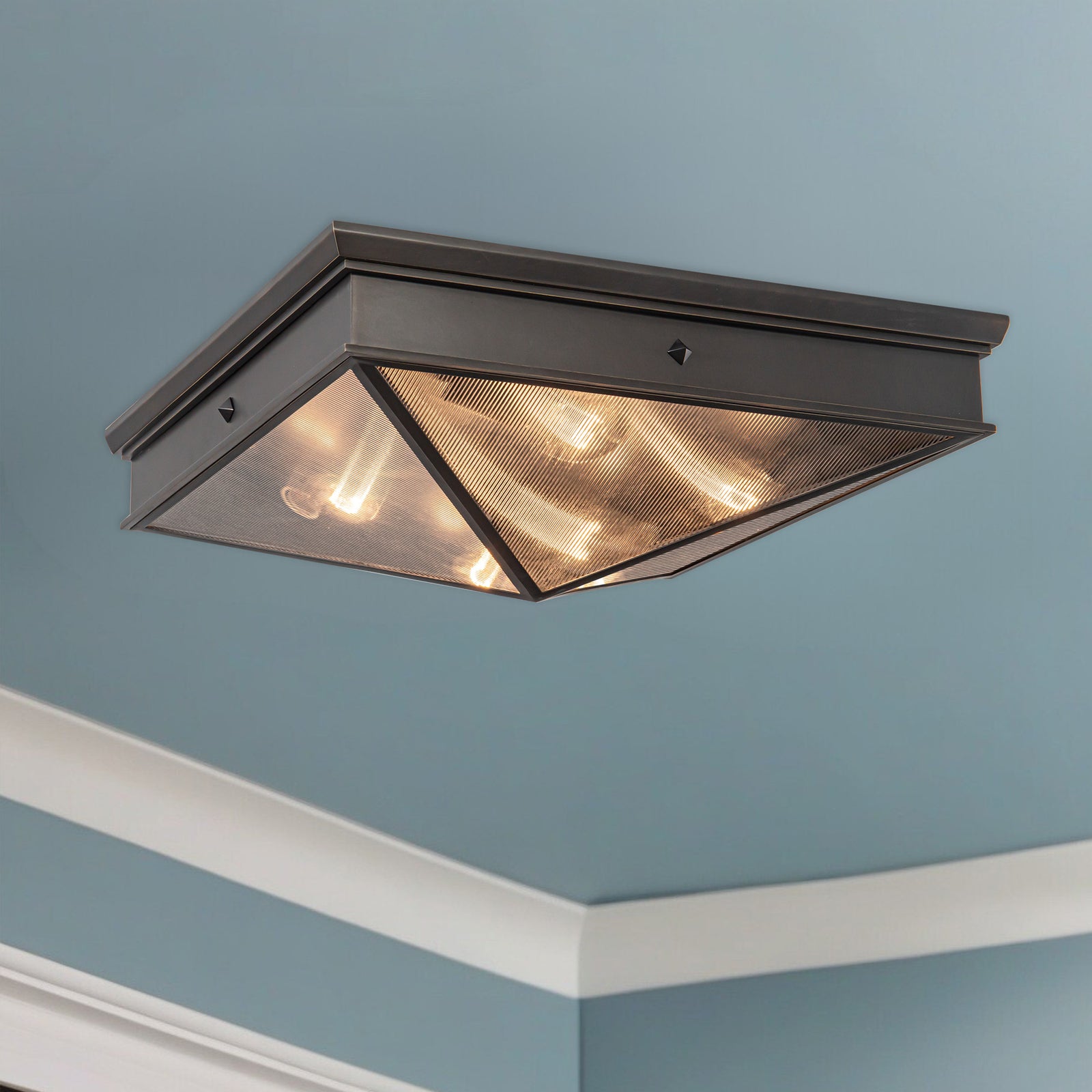 Cairo 19-in Ribbed Glass/Urban Bronze 4 Lights Flush Mount