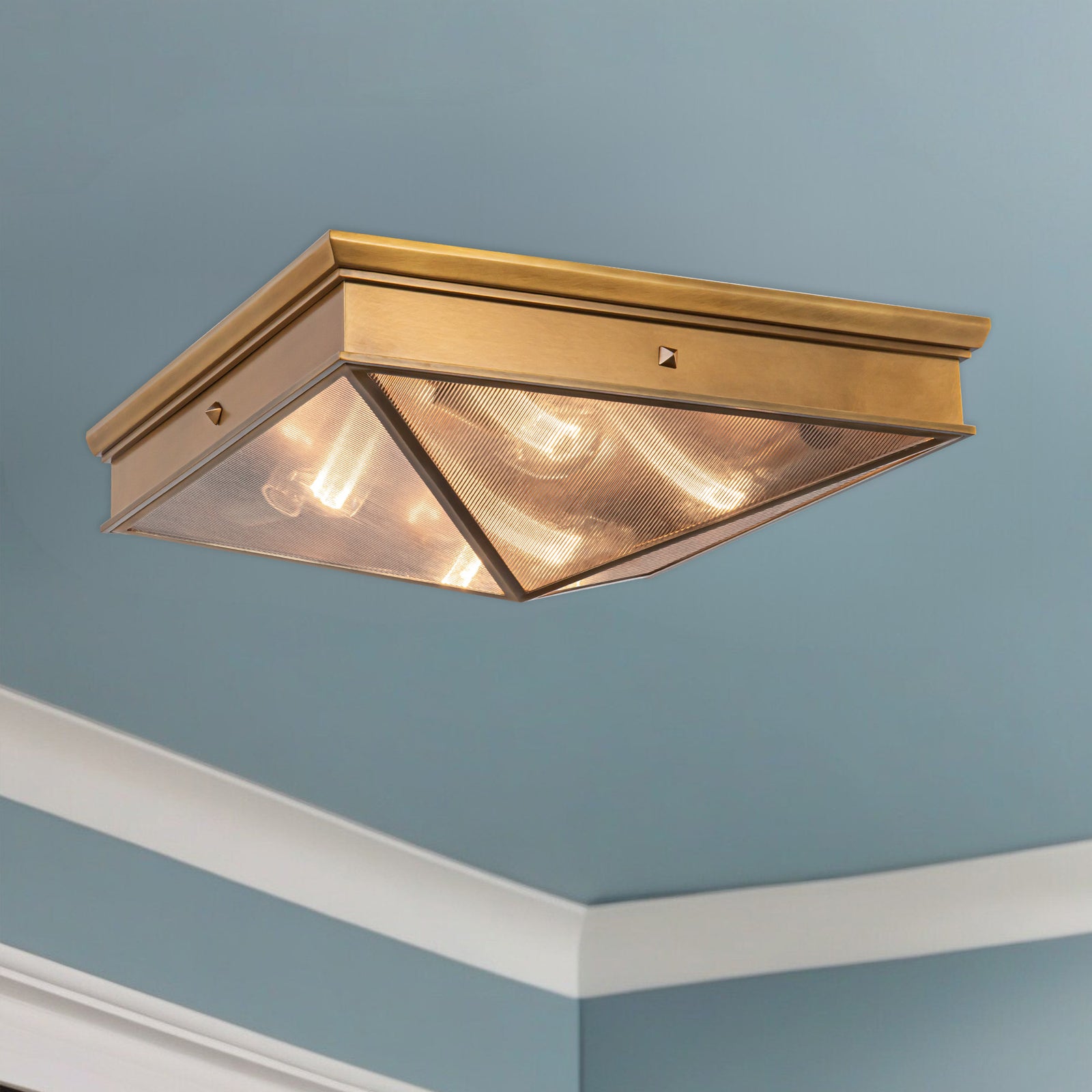 Cairo 19-in Ribbed Glass/Vintage Brass 4 Lights Flush Mount