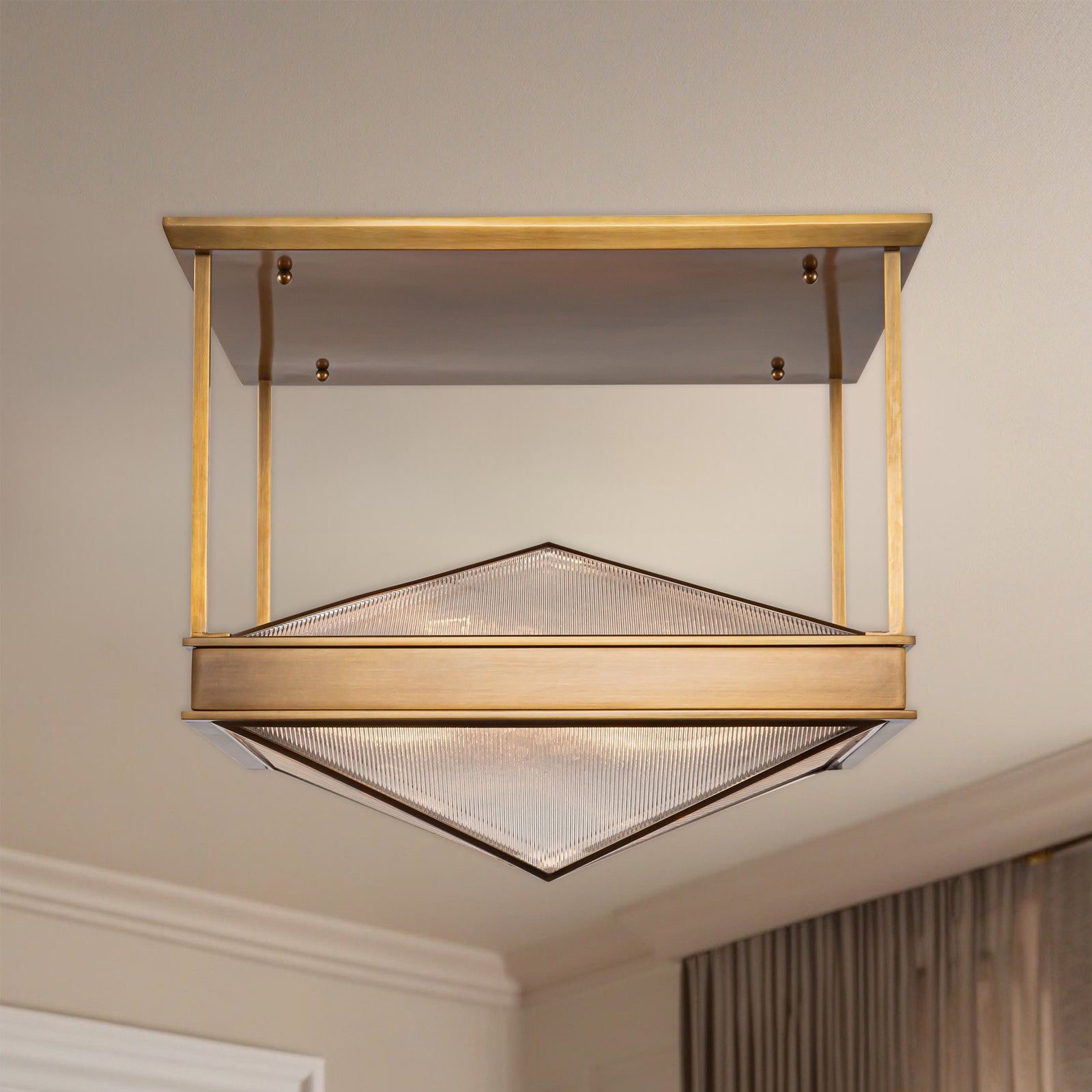 Cairo 19-in Ribbed Glass/Vintage Brass 4 Lights Semi Flush Mount