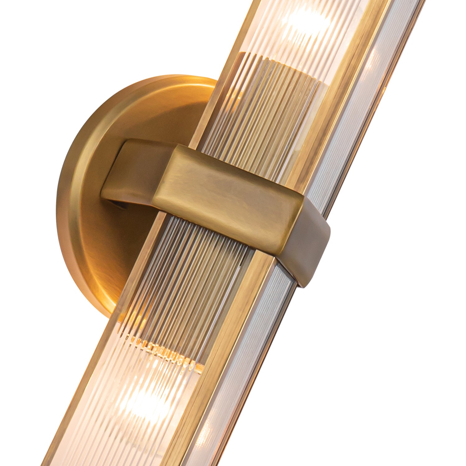 Cairo 15-in Ribbed Glass/Vintage Brass 2 Lights Wall/Vanity