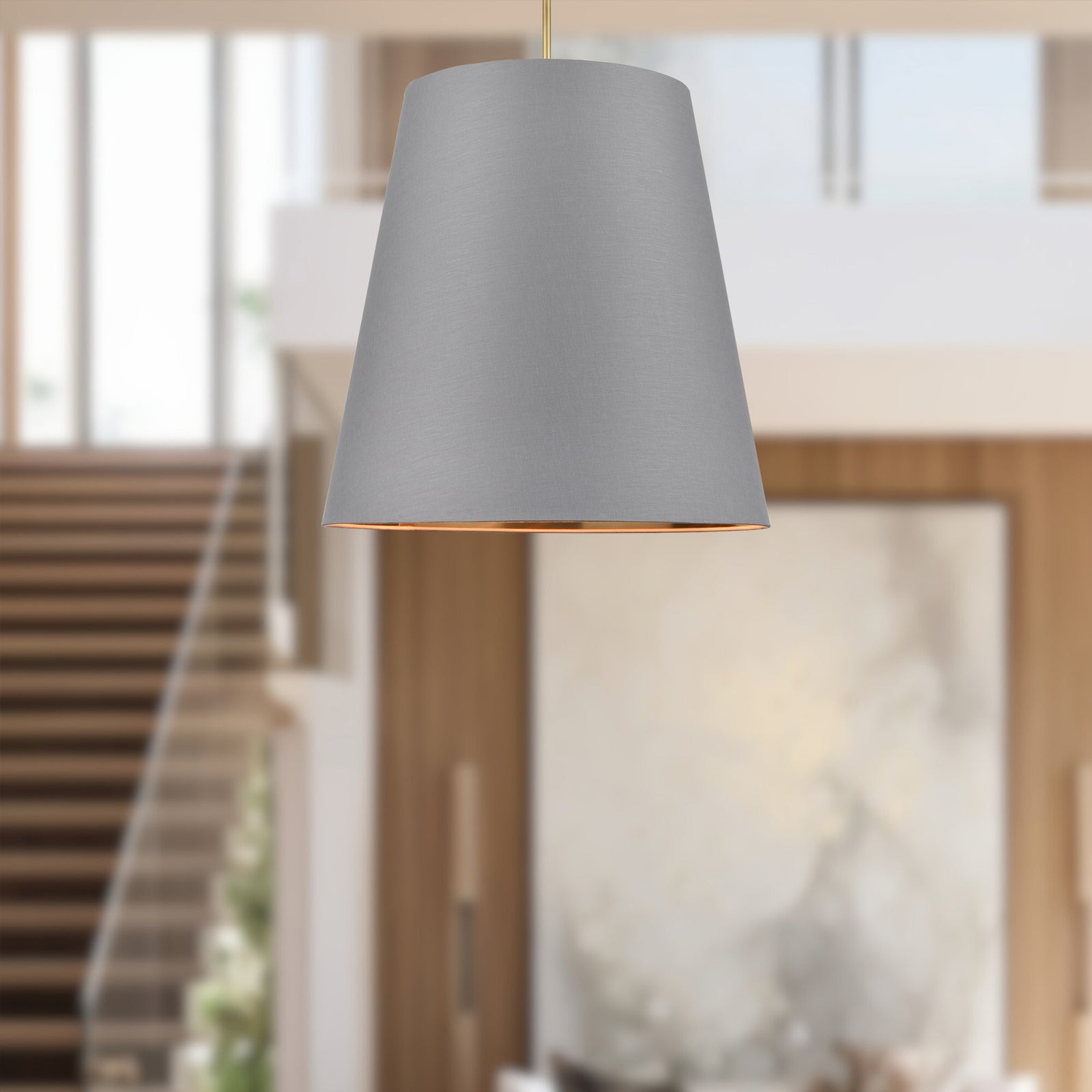 Calor 30-in Gray Linen With Gold Parchment/Vintage Brass 3 Lights Pendant