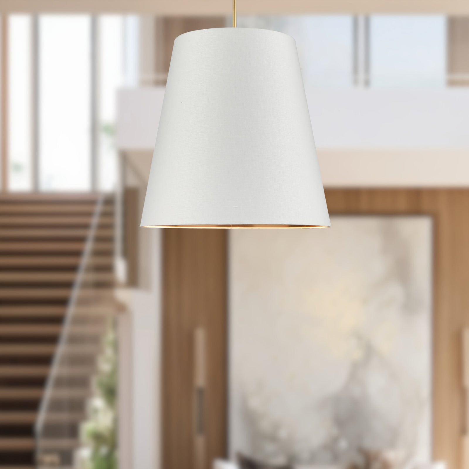 Calor 30-in Vintage Brass/White Linen With Gold Parchment 3 Lights Pendant