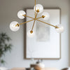 Cassia 40-in Aged Brass/Clear Glass 6 Lights Chandelier