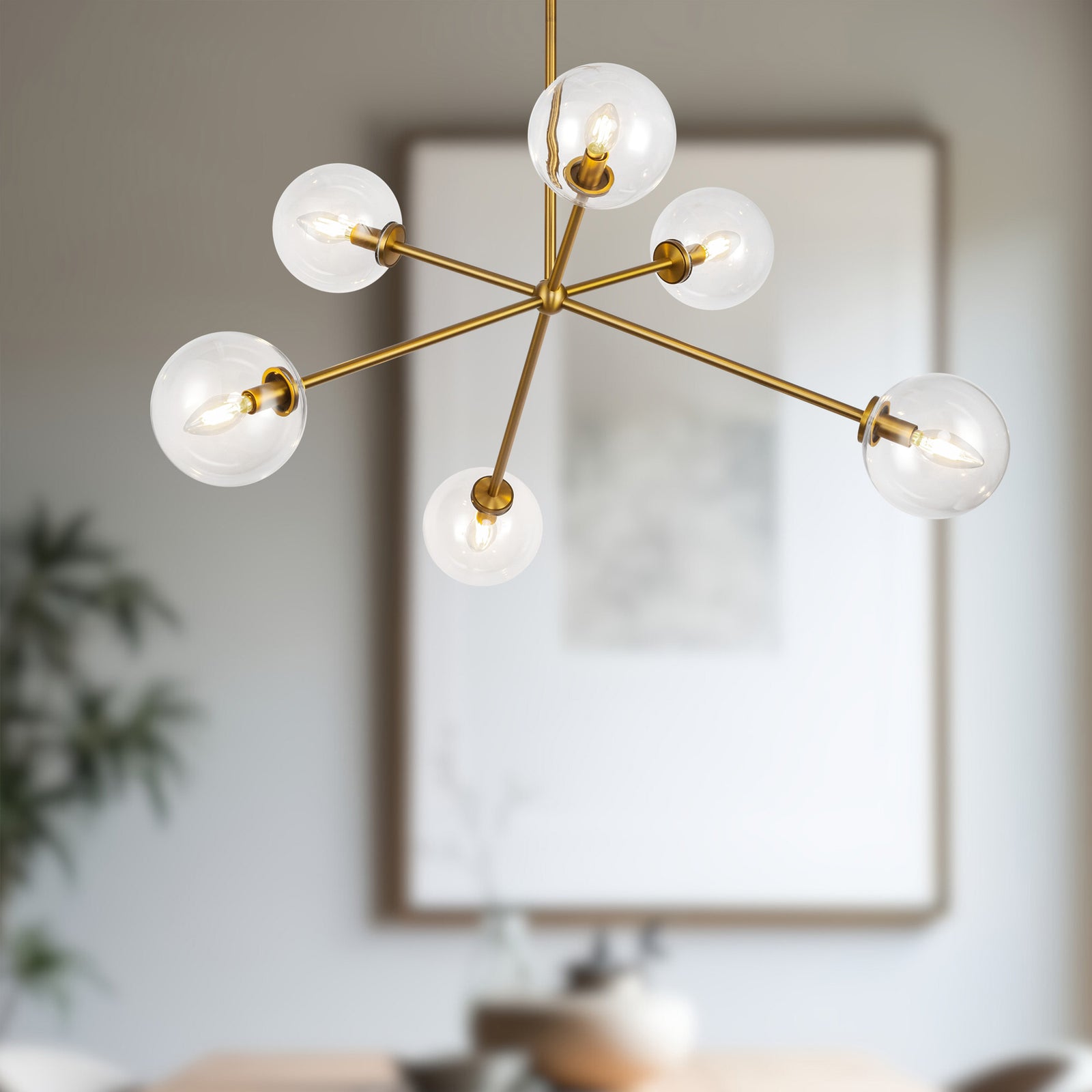 Cassia 40-in Aged Brass/Clear Glass 6 Lights Chandelier