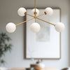 Cassia 40-in Aged Gold/Opal Matte Glass 6 Lights Chandeliers
