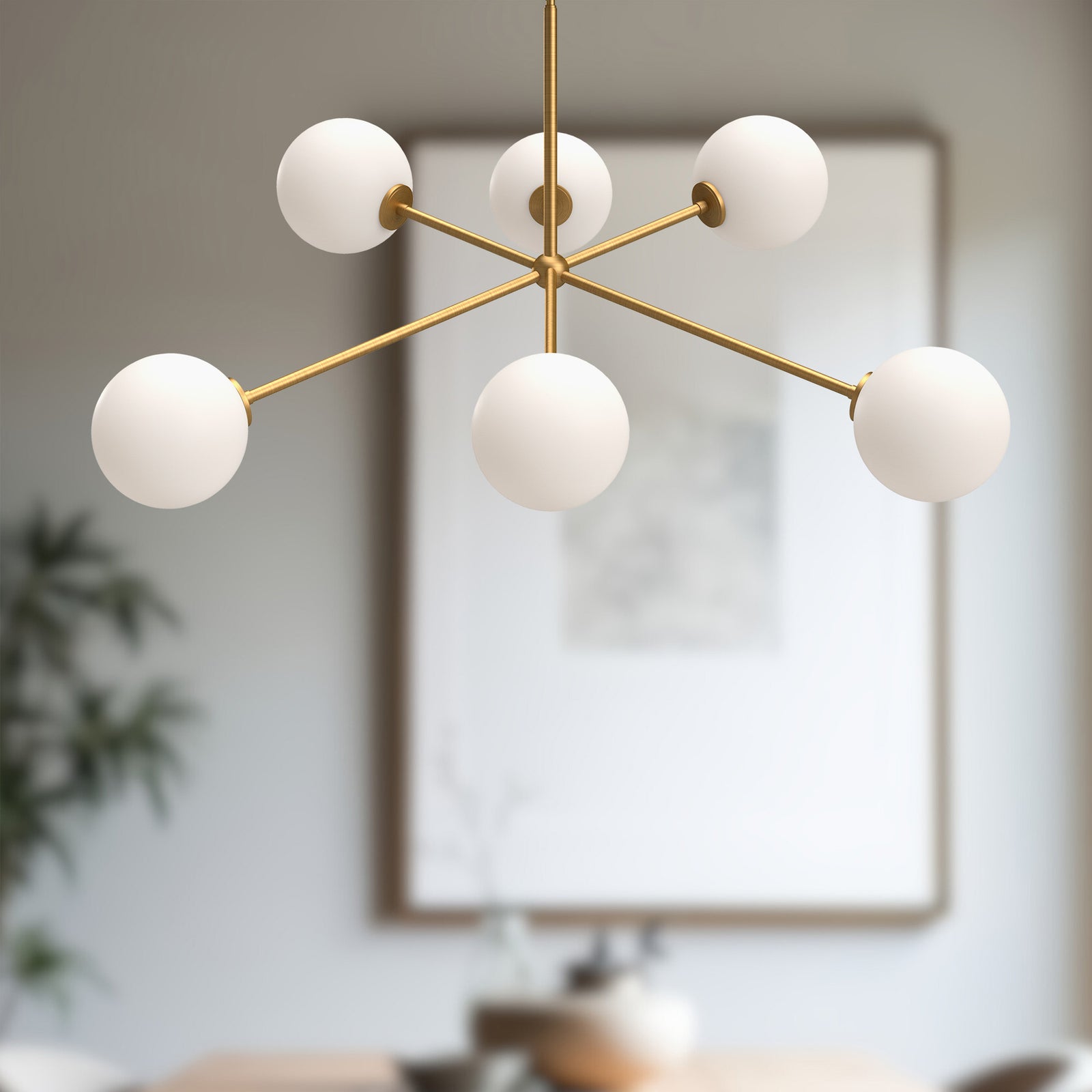 Cassia 40-in Aged Gold/Opal Matte Glass 6 Lights Chandeliers
