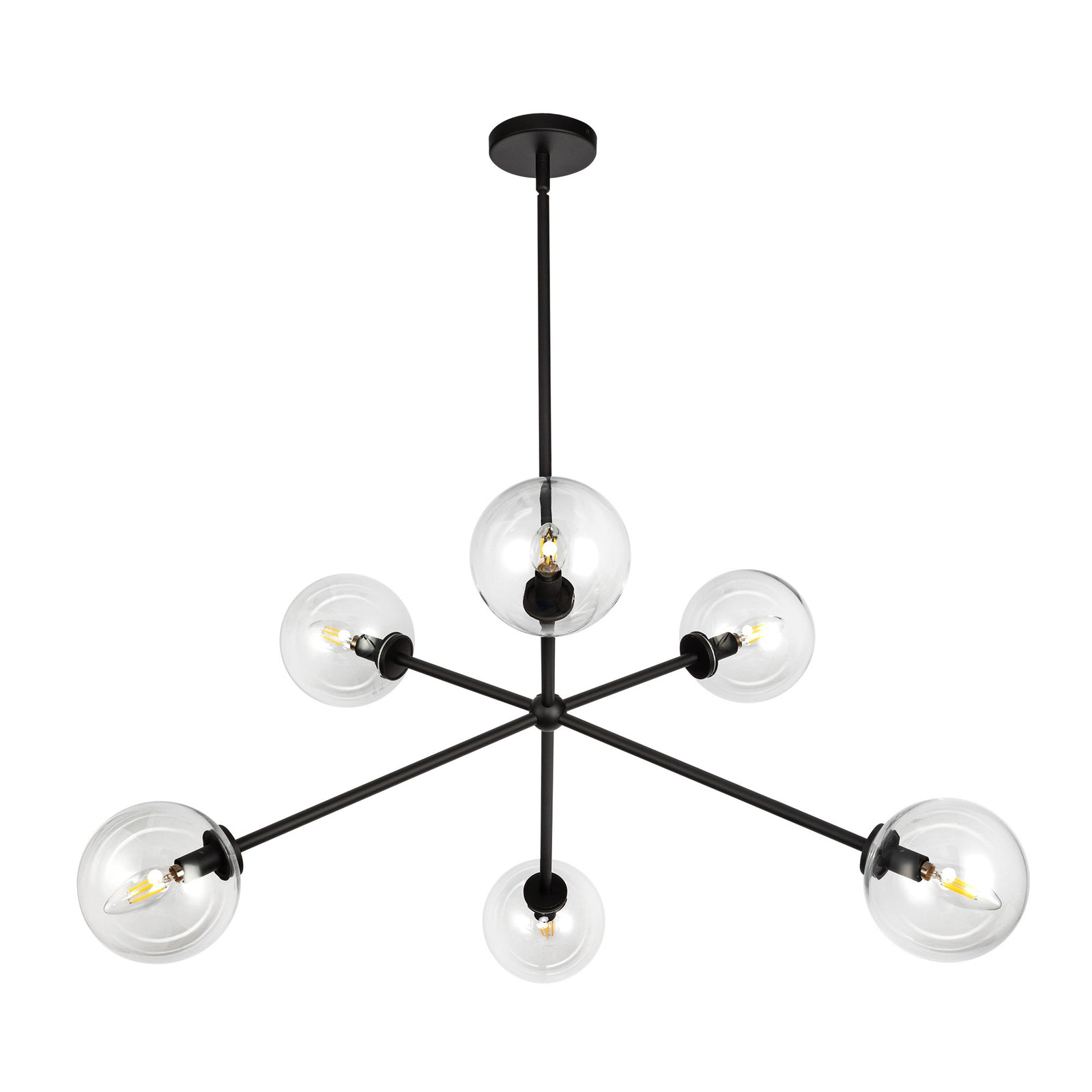 Cassia 40-in Matte Black/Clear Glass 6 Lights Chandelier