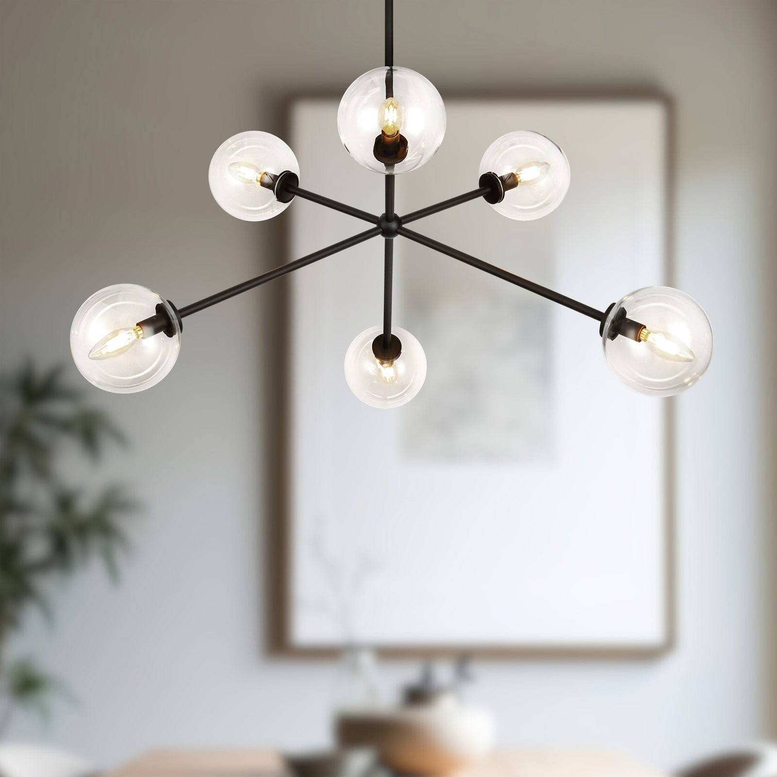 Cassia 40-in Matte Black/Clear Glass 6 Lights Chandelier