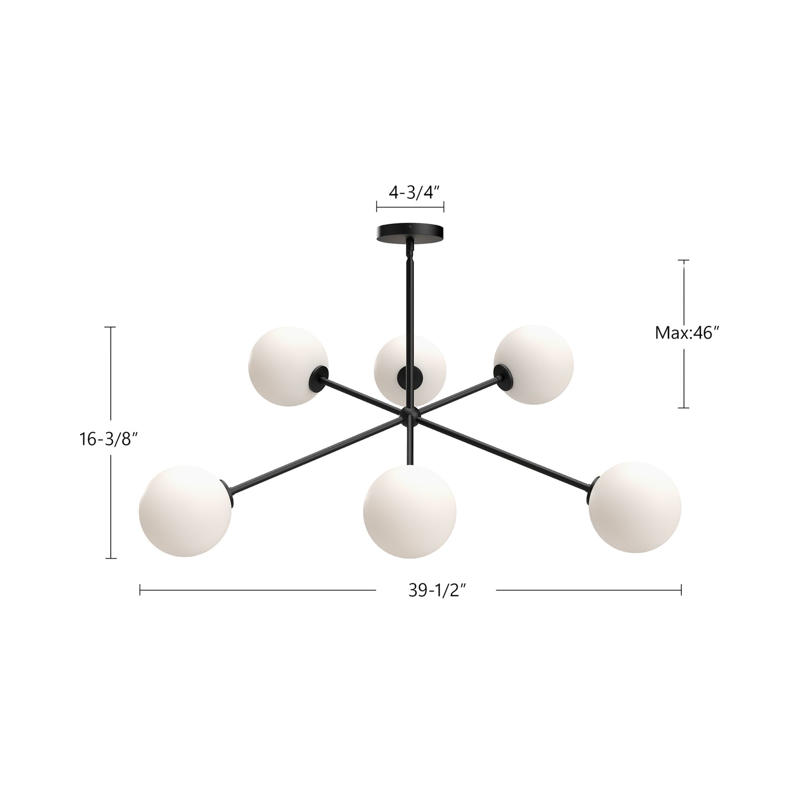 Cassia 40-in Matte Black/Clear Glass 6 Lights Chandelier