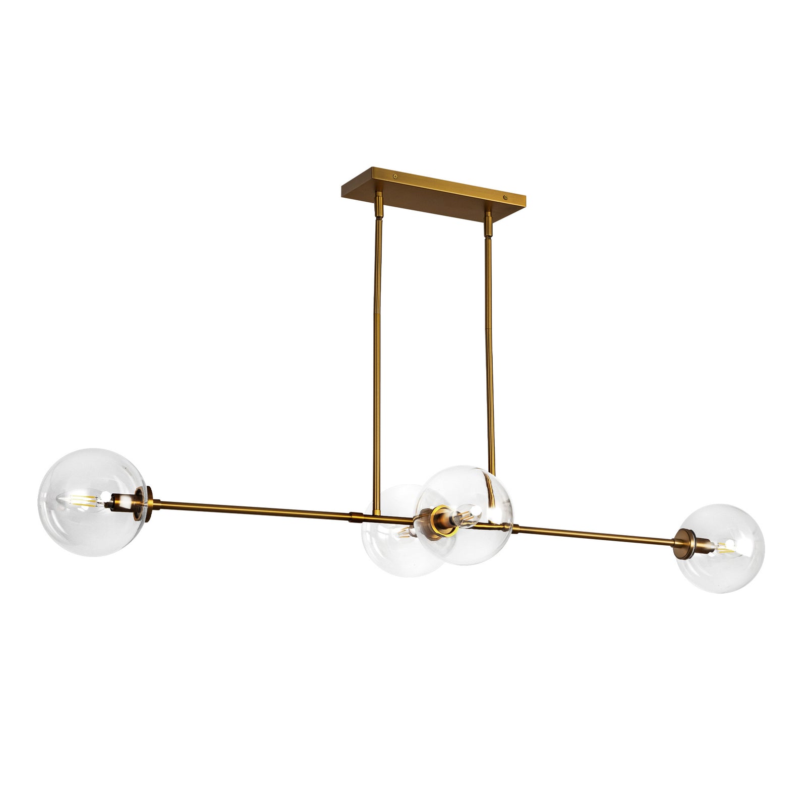 Cassia 48-in Aged Brass/Clear Glass 4 Lights Linear Pendant