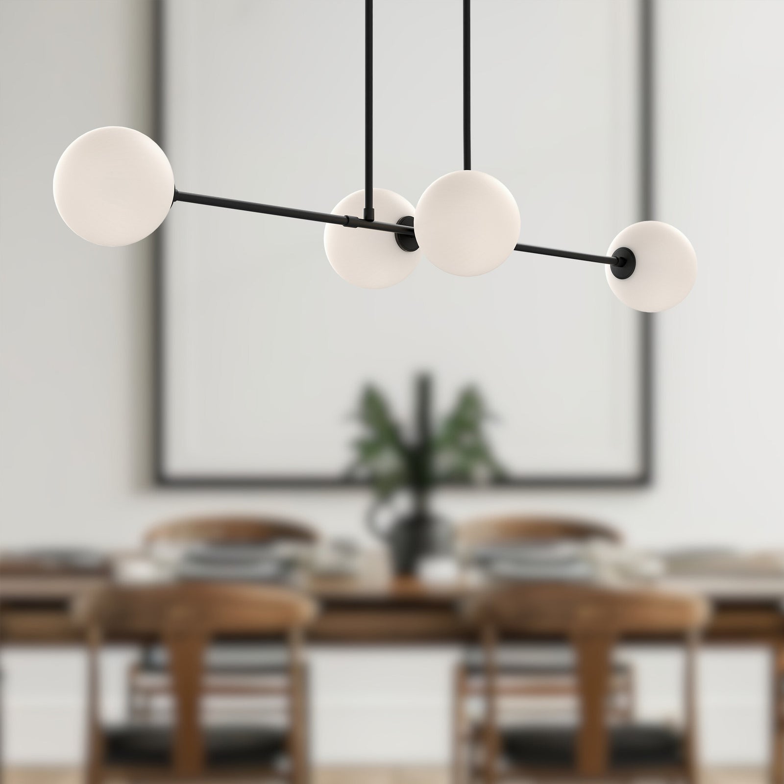 Cassia 48-in Matte Black/Opal Matte Glass 4 Lights Linear Pendant