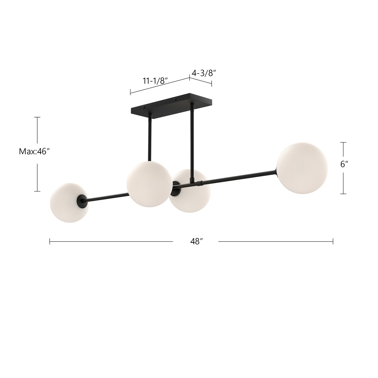 Cassia 48-in Matte Black/Clear Glass 4 Lights Linear Pendant