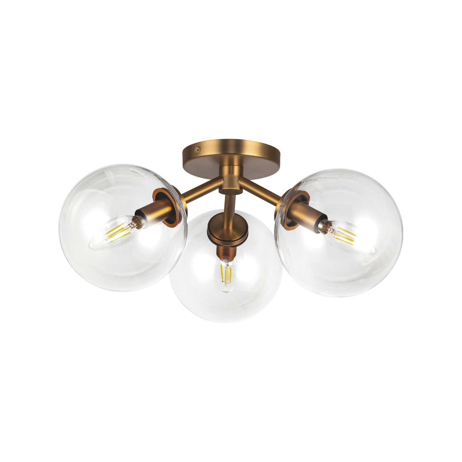 Cassia 15-in Aged Brass/Clear Glass 3 Lights Semi-Flush