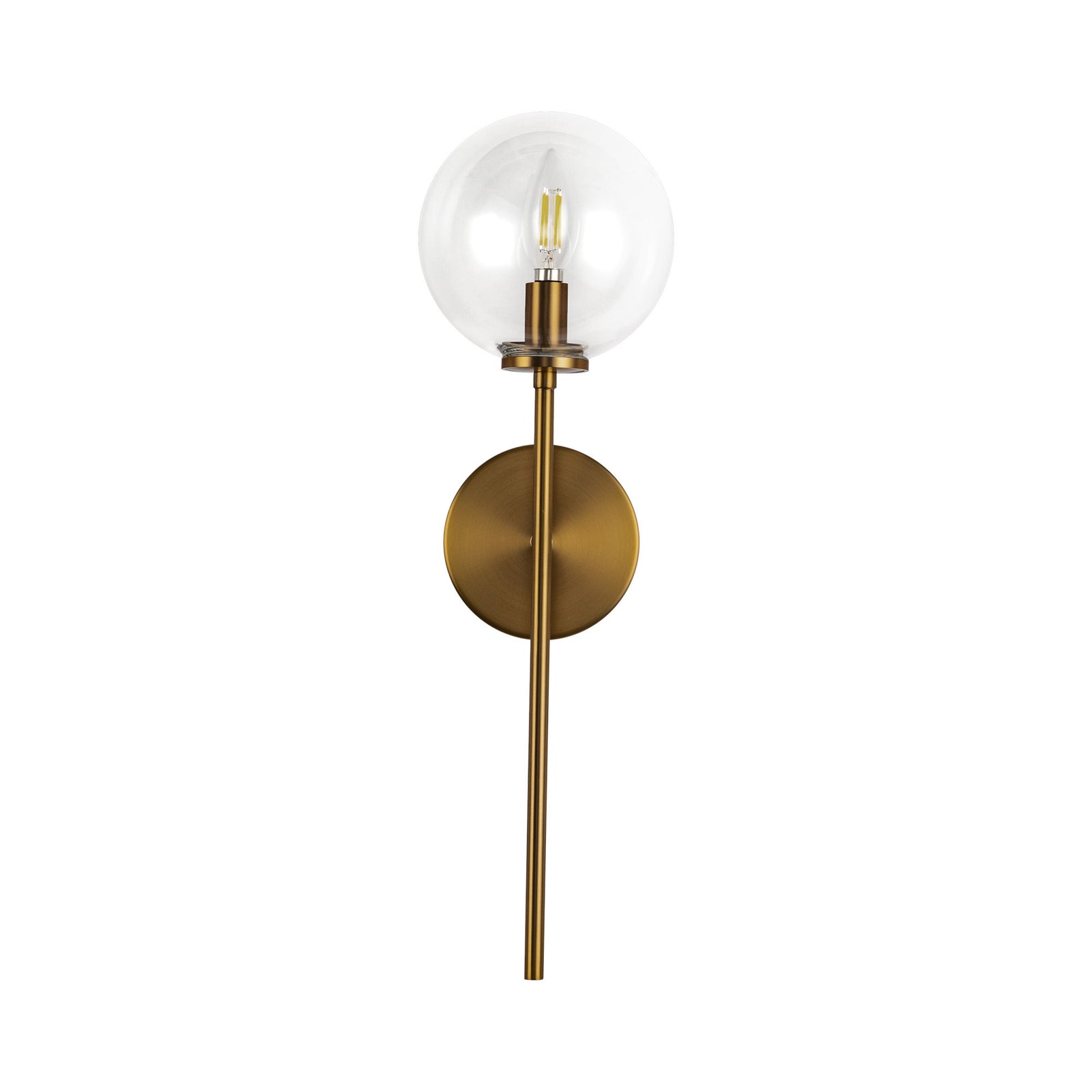 Cassia 1 Head Aged Brass/Clear Glass 1 Light Wall Vanity