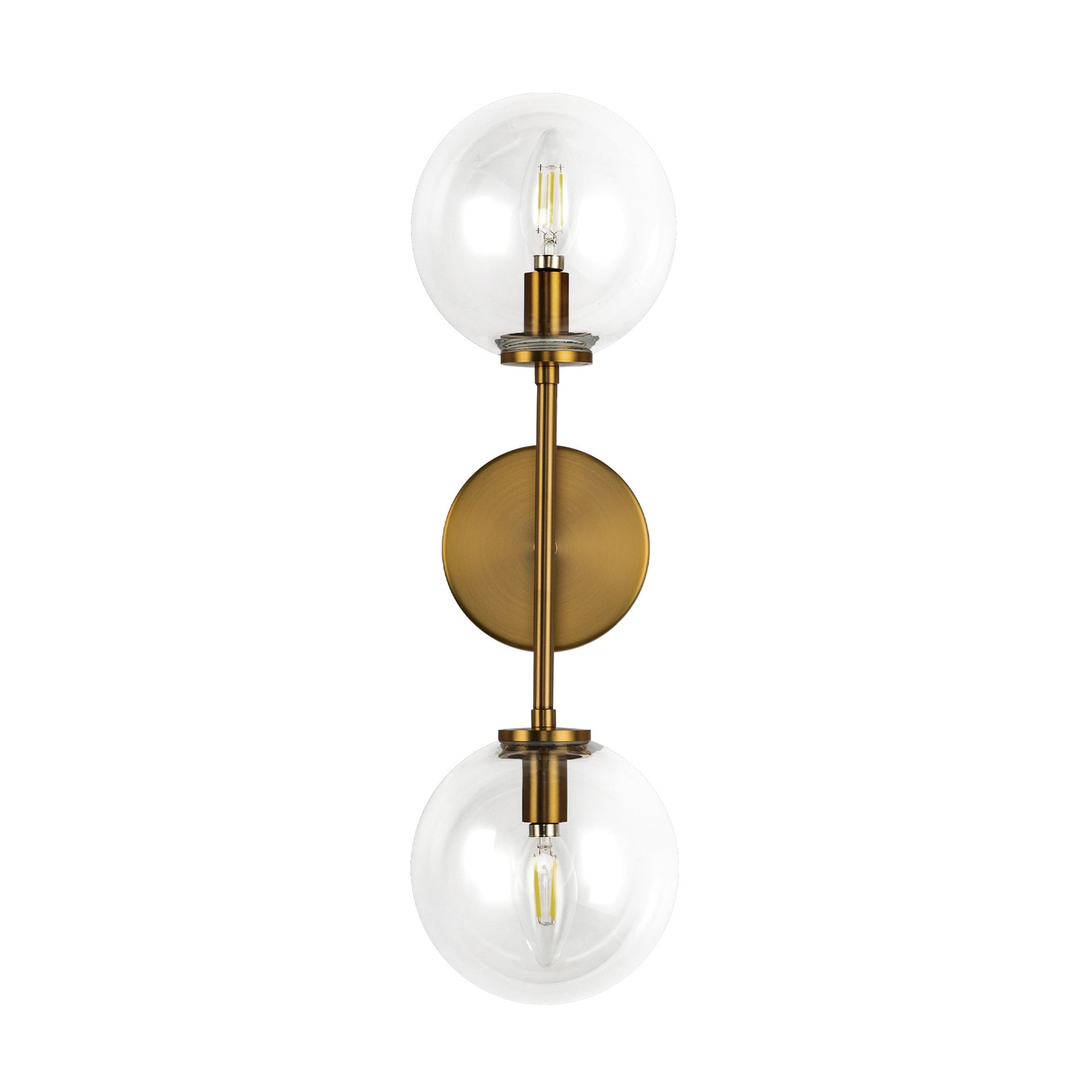 Cassia 20-in Aged Brass/Clear Glass 2 Lights Wall Vanity