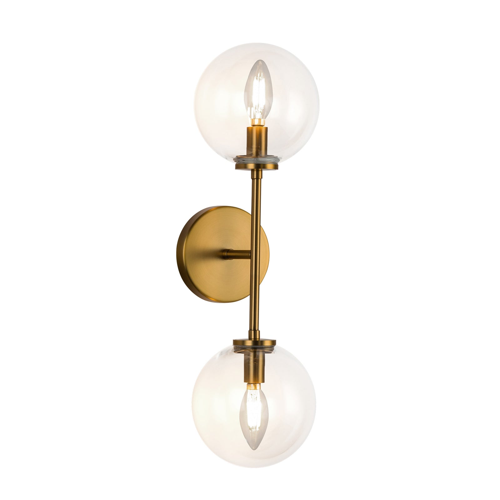 Cassia 20-in Aged Brass/Clear Glass 2 Lights Wall Vanity