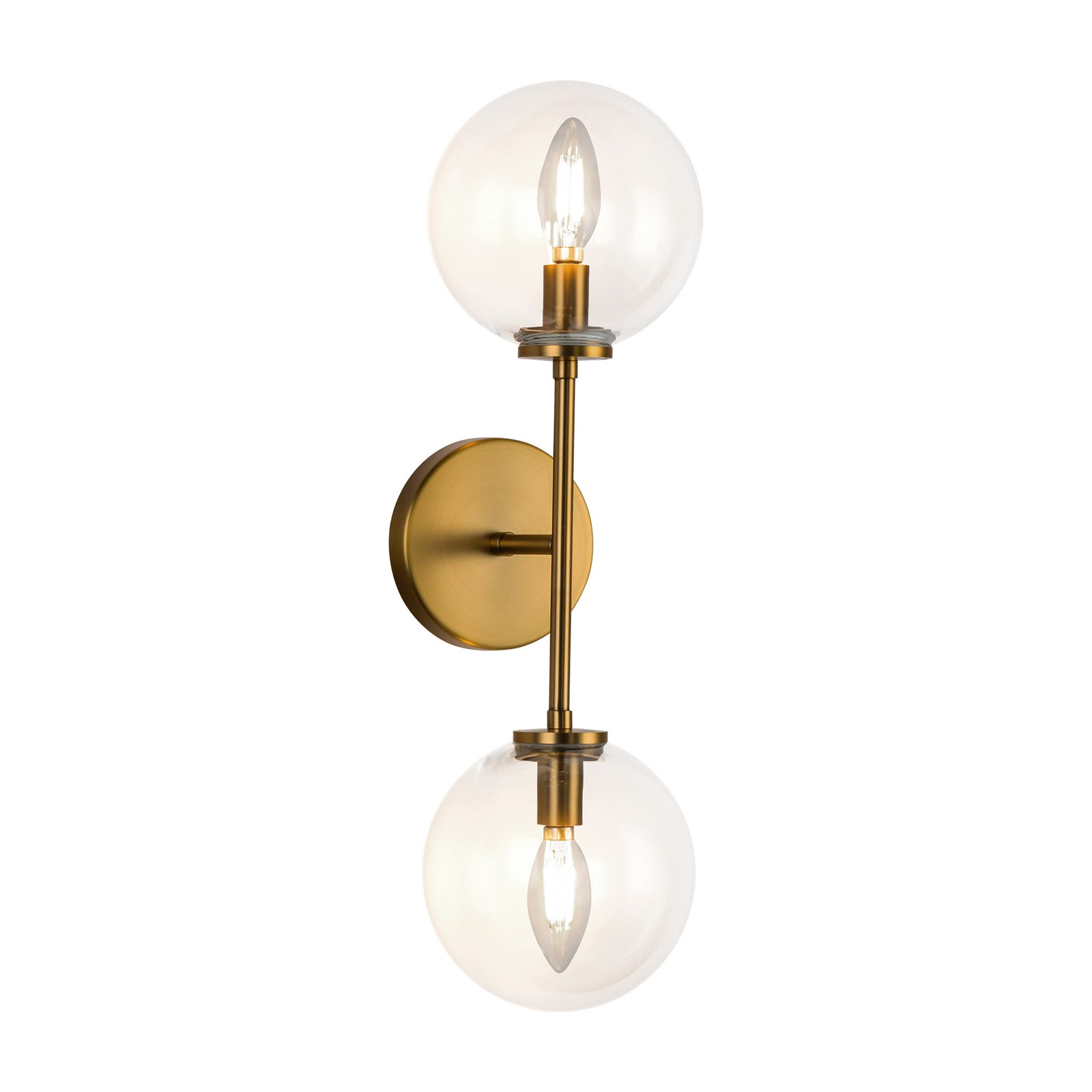 Cassia 20-in Aged Brass/Clear Glass 2 Lights Wall Vanity