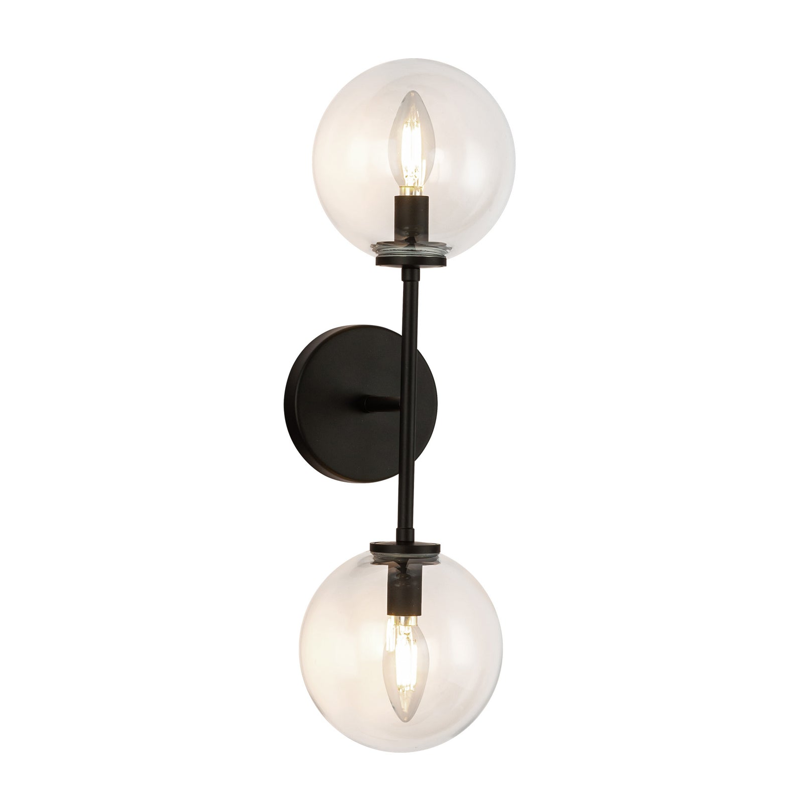 Cassia 20-in Matte Black/Clear Glass 2 Lights Wall Vanity