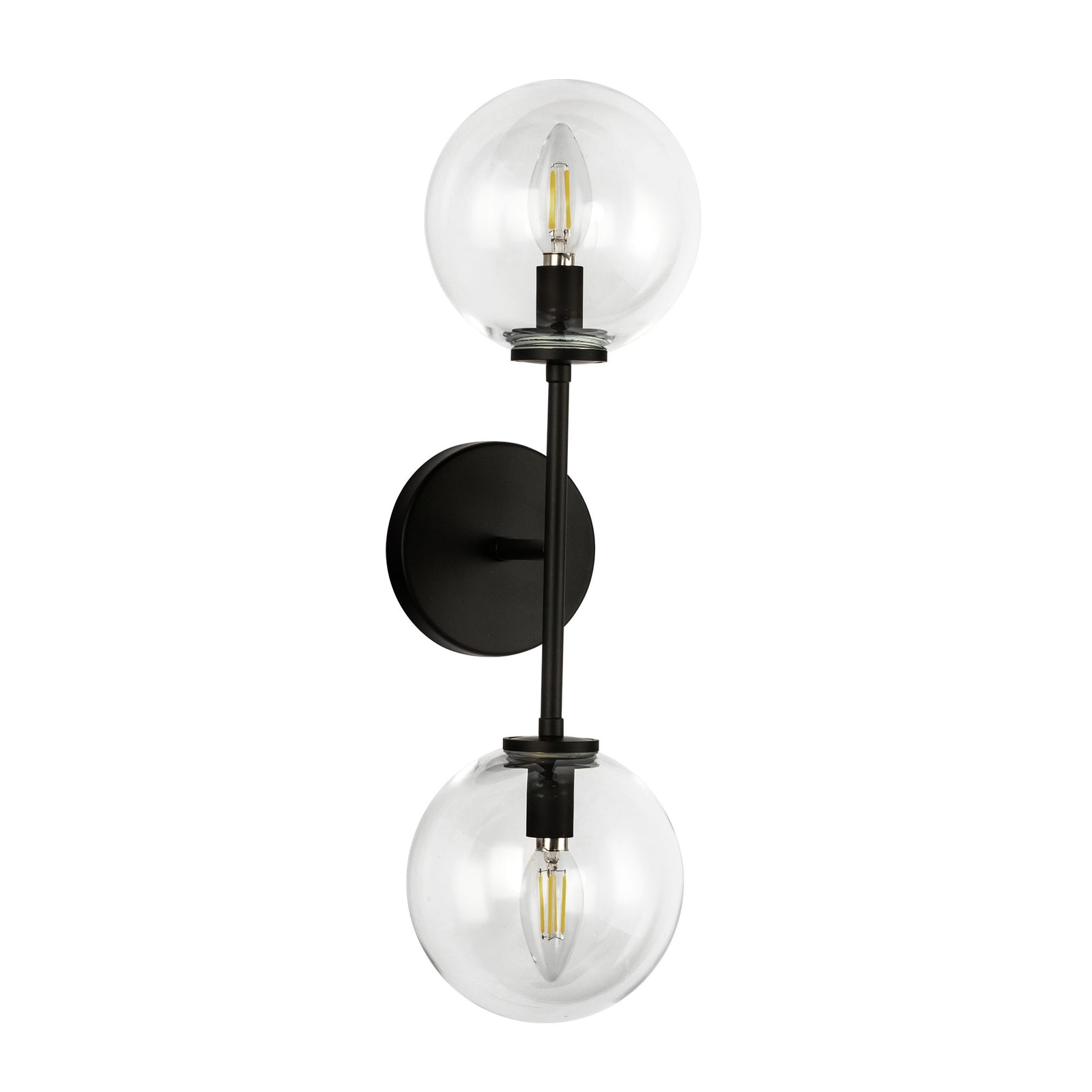 Cassia 20-in Matte Black/Clear Glass 2 Lights Wall Vanity